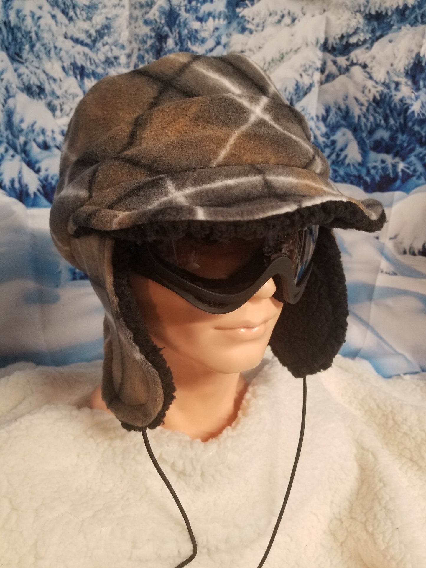 Brown Plaid Fleece Aviator Hat with Visor