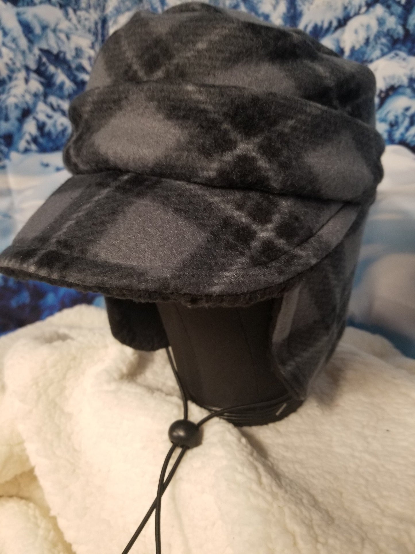 Gray Plaid Print Fleece Aviator Hat with Visor