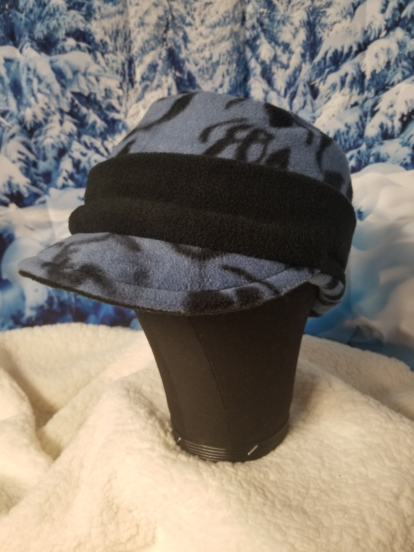 Blue Sketch Print with Black Band Fleece Winter Fashion Hat