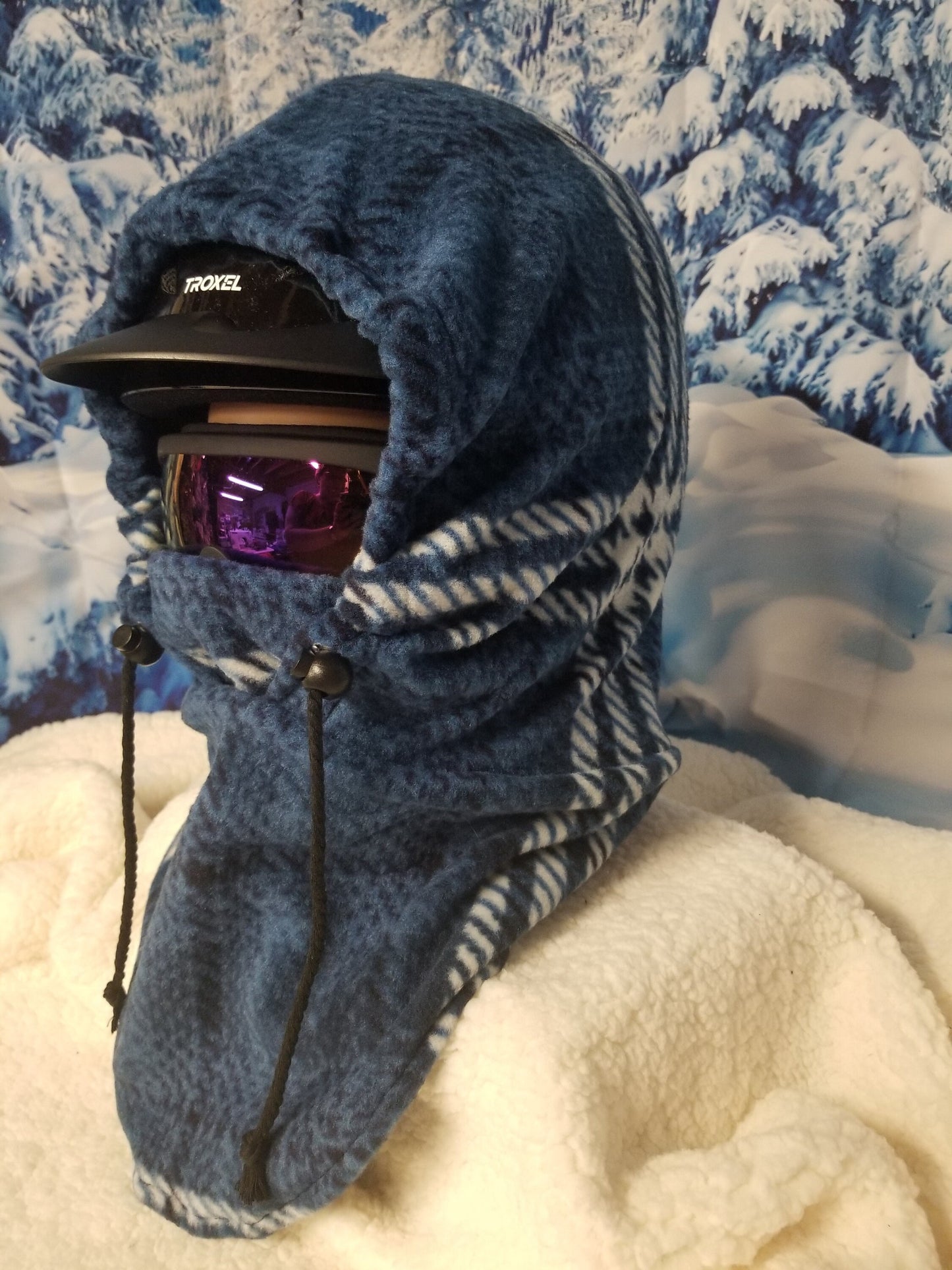 Blue Plaid Print Anti Pill Fleece Large Ski Helmet Cover