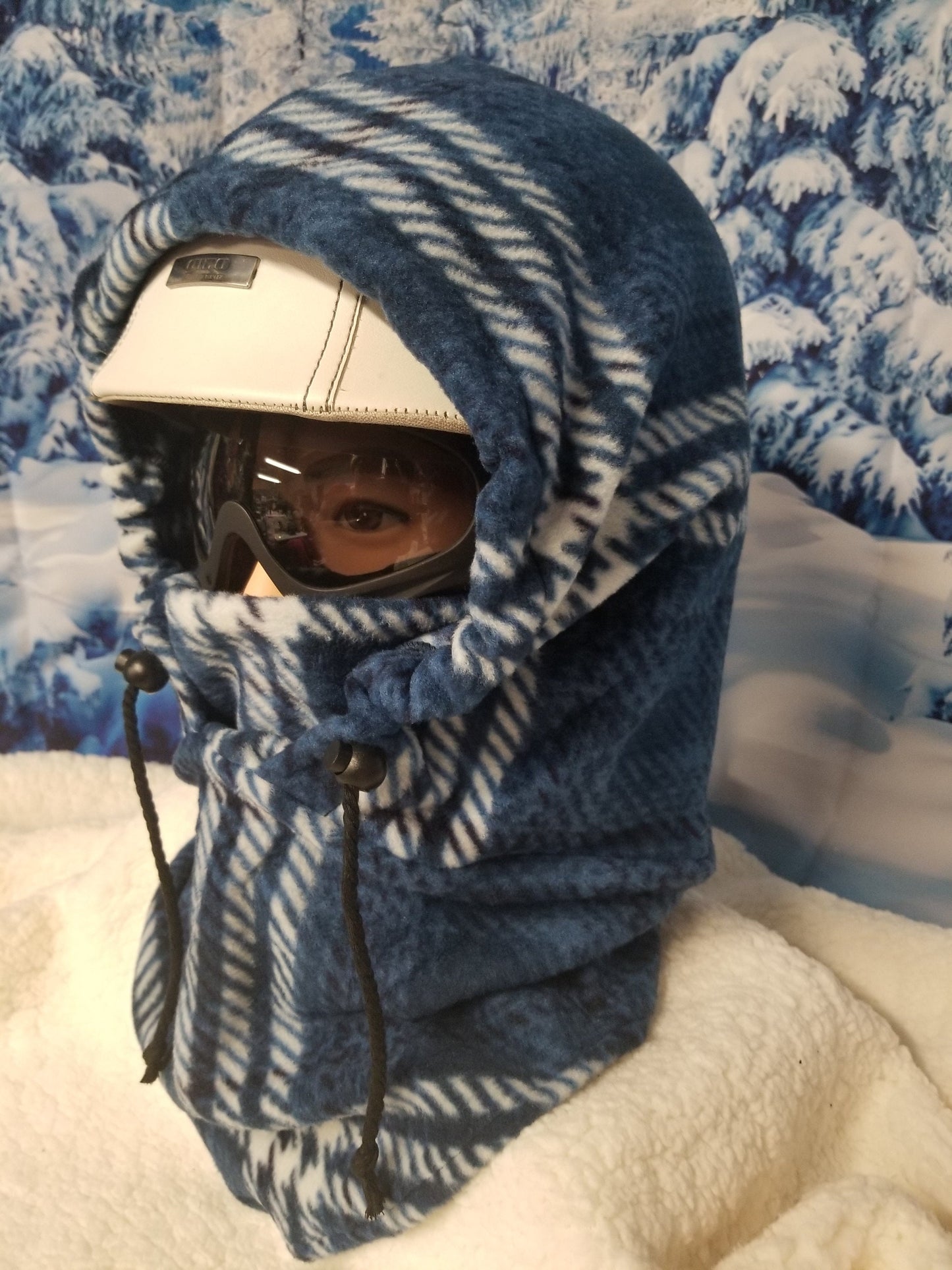 Blue Plaid Print Anti Pill Fleece Extra Large Ski Helmet Cover