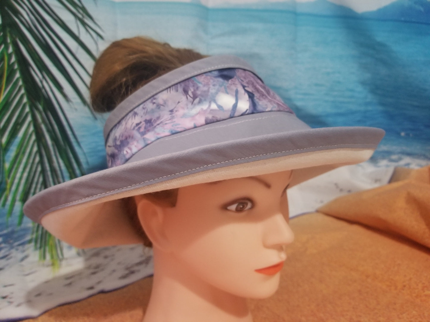 Cream Dragonfly Print with Light Grey Accent Open Top Sun Visor and Vacation Clutch