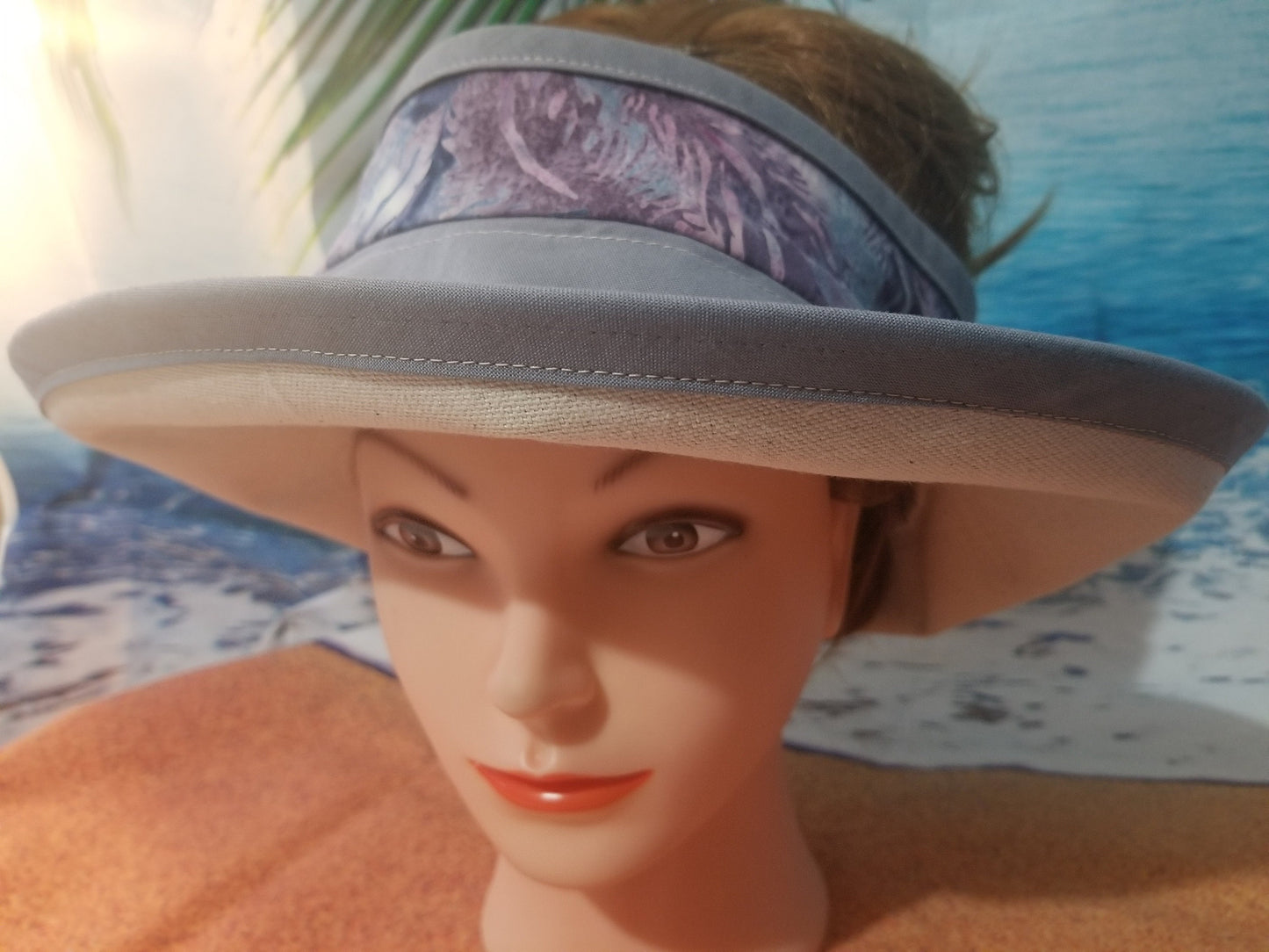Cream Dragonfly Print with Light Grey Accent Open Top Sun Visor and Vacation Clutch