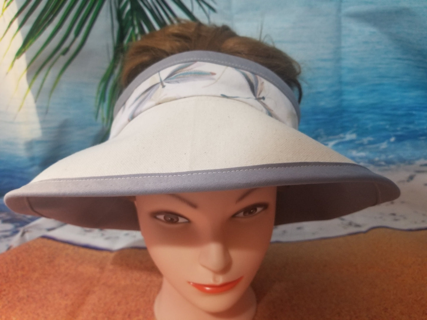 Cream Dragonfly Print with Light Grey Accent Open Top Sun Visor and Vacation Clutch