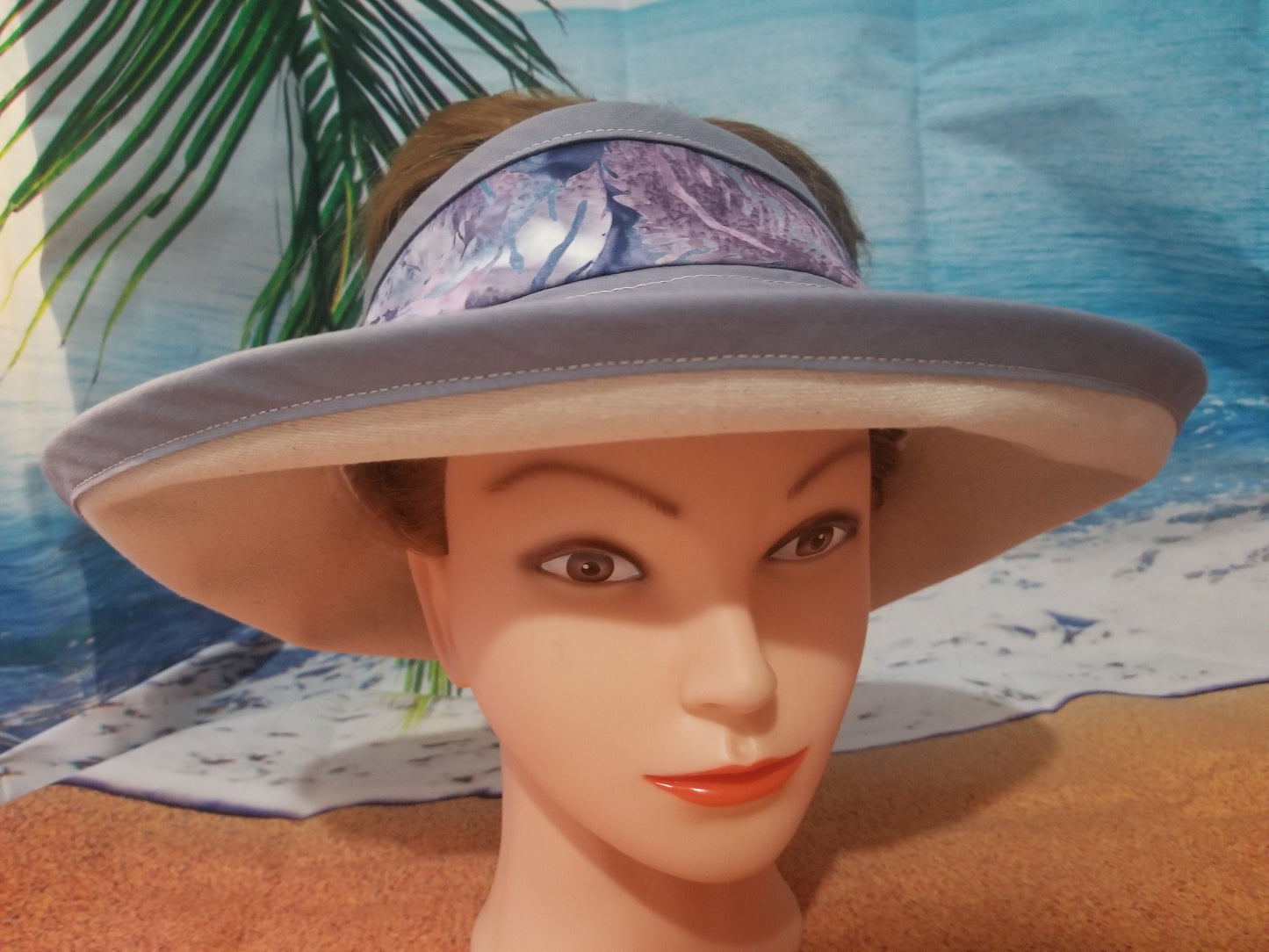 Cream Dragonfly Print with Light Grey Accent Open Top Sun Visor and Vacation Clutch