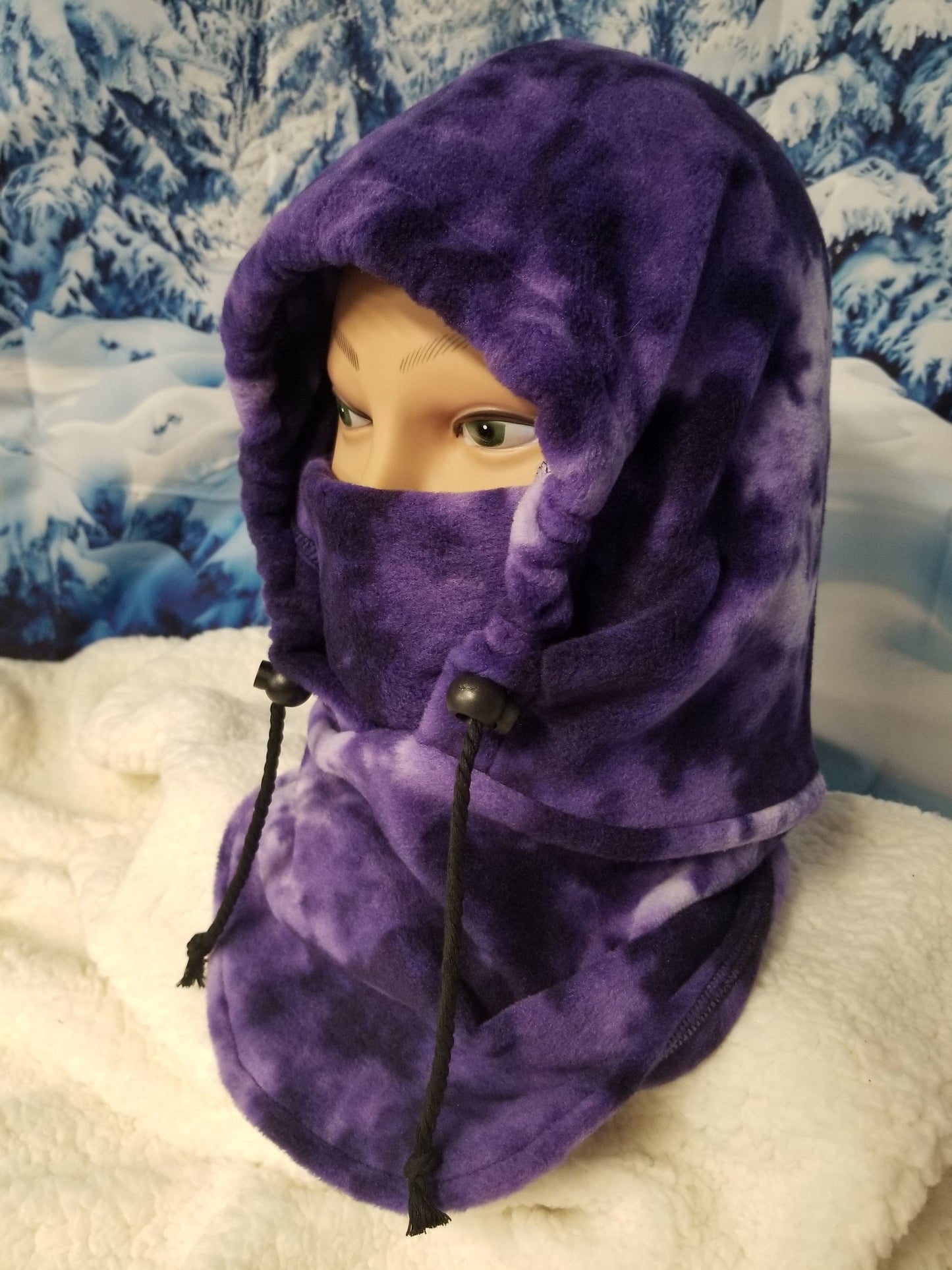Purple and White Marble Print Anti Pill Fleece Small Hood