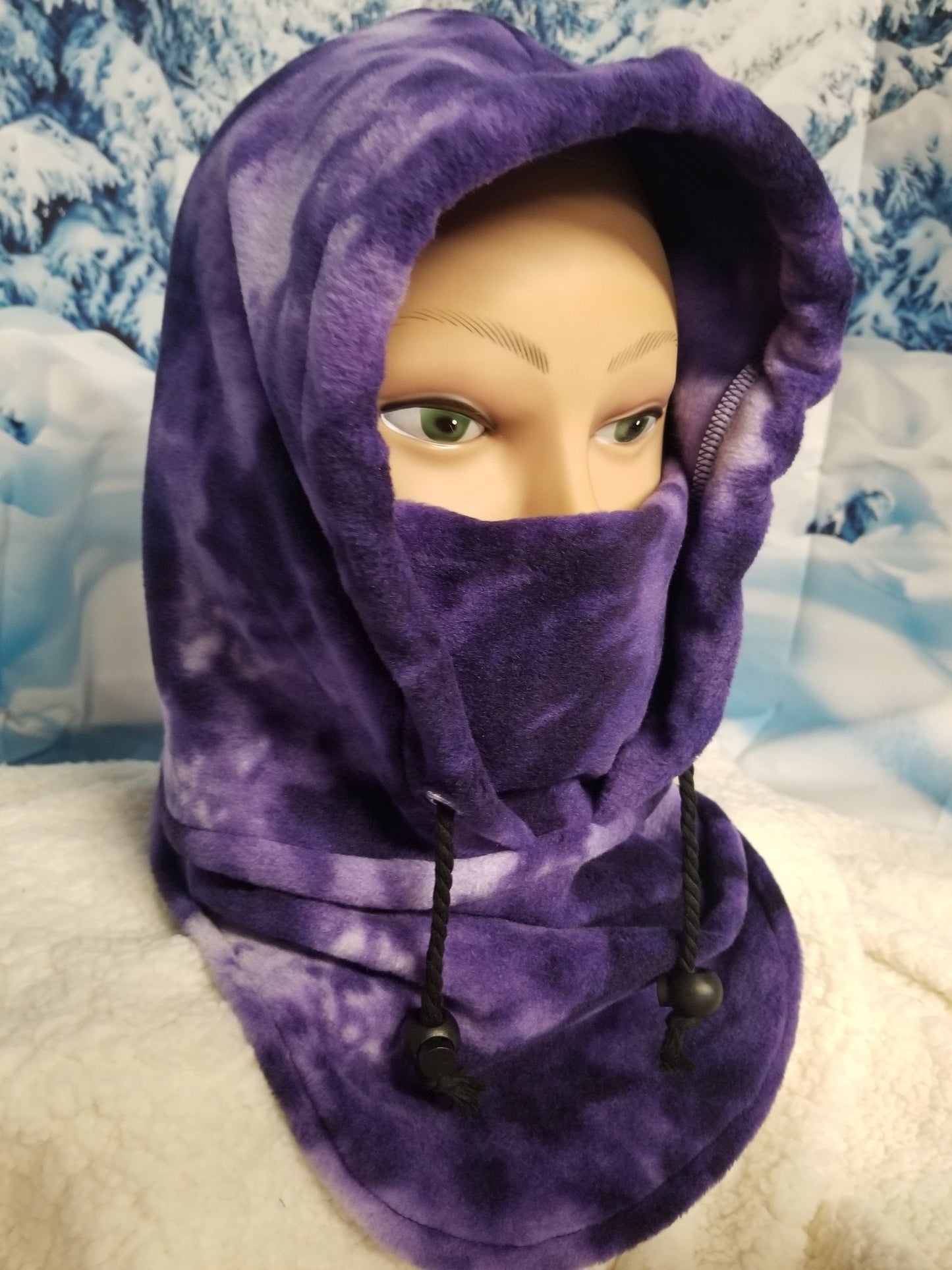 Purple and White Marble Print Anti Pill Fleece Small Hood
