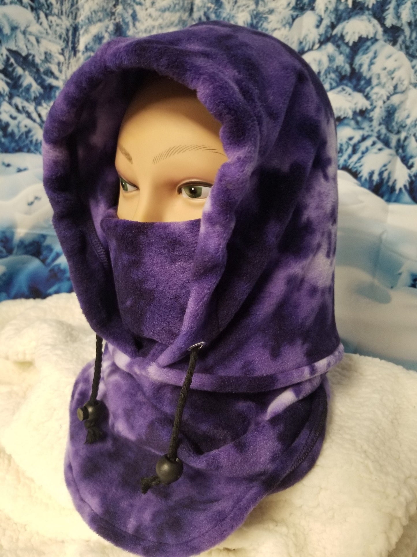 Purple and White Marble Print Anti Pill Fleece Small Hood