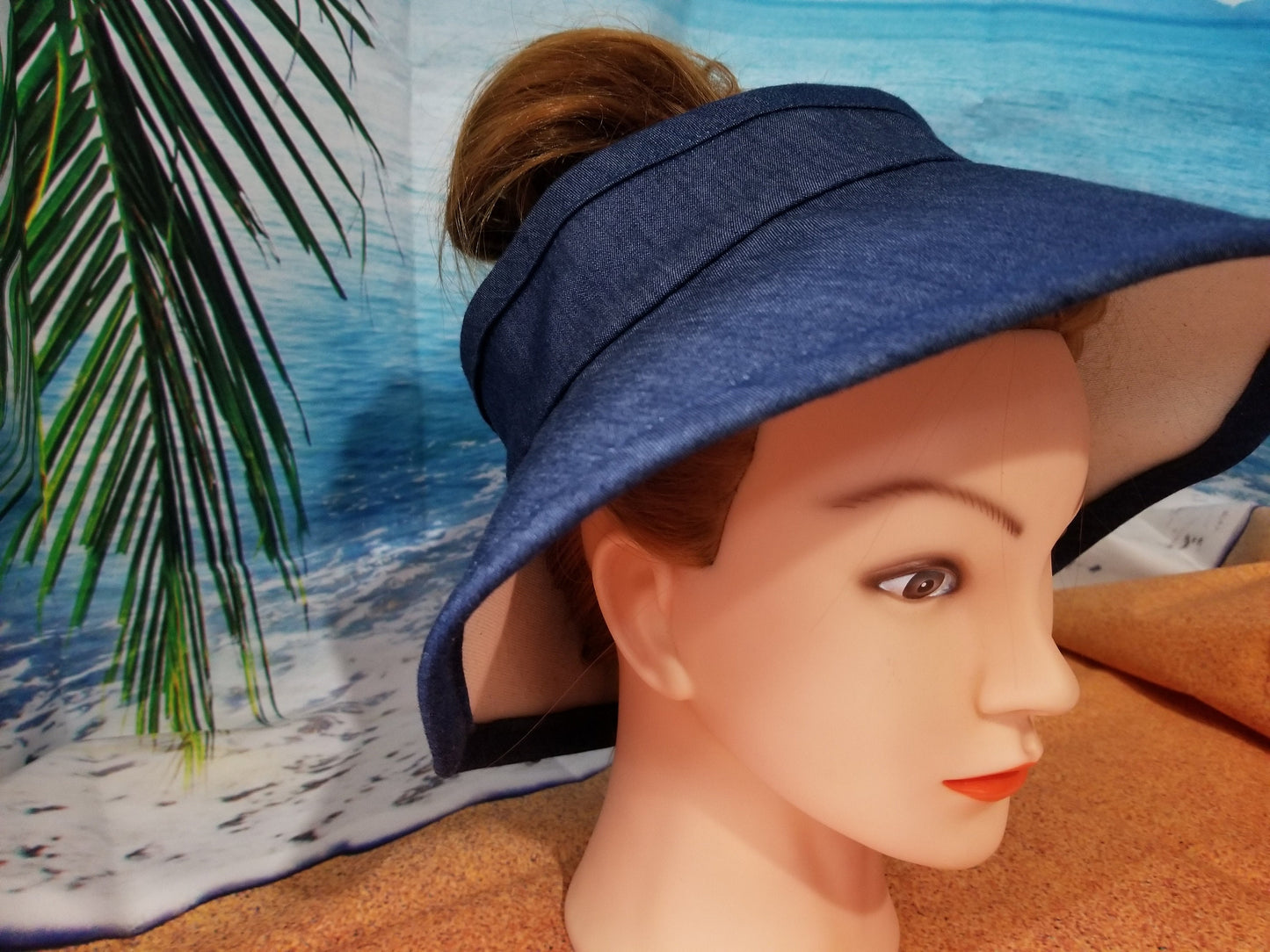 Blue and Gold Peacock Feather Print Reversible Open Sun Visor and Matching Vacation Clutch
