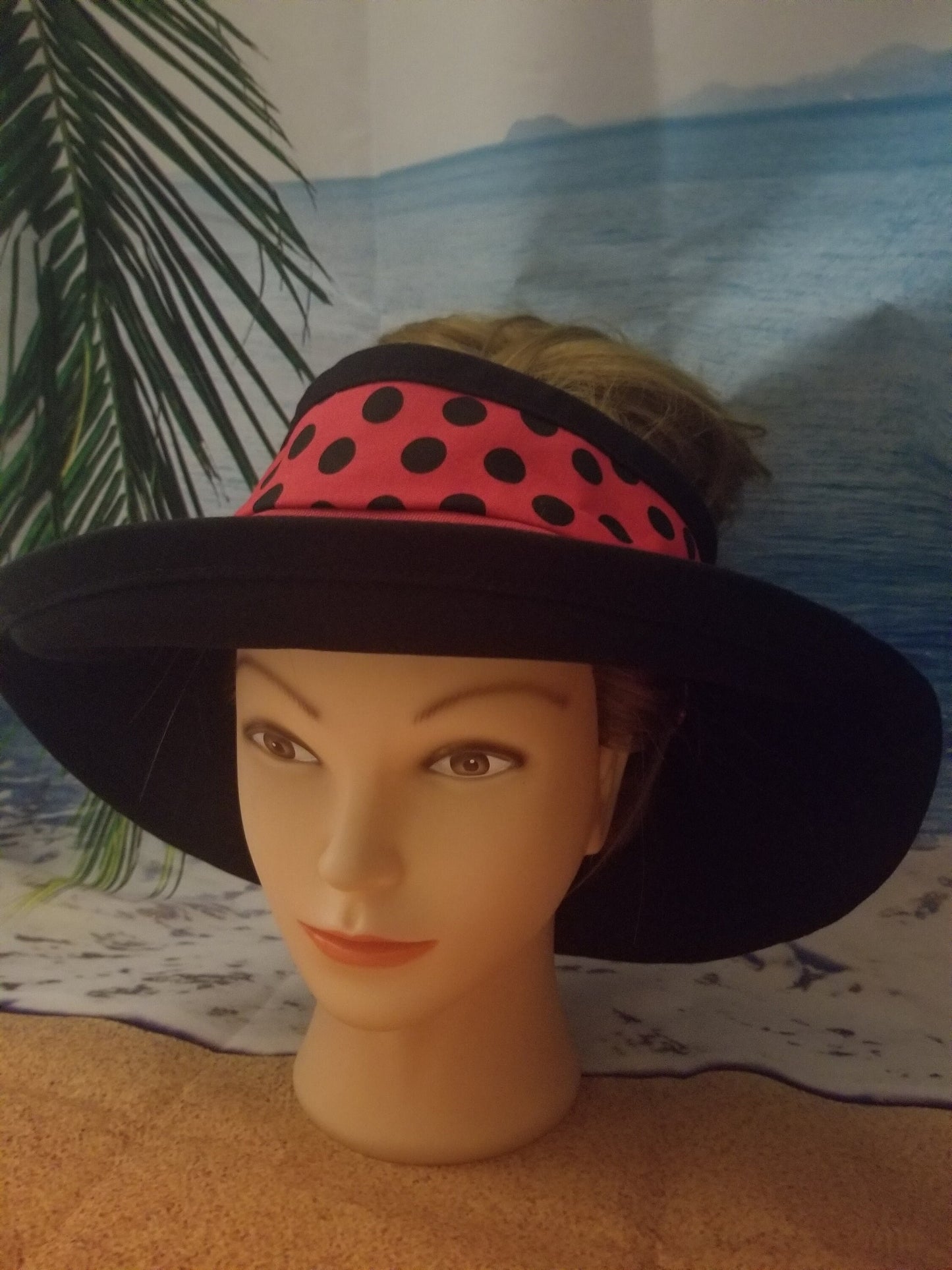 Black Dots on Red Background Reversible Open Sun Visor and Vacation Clutch