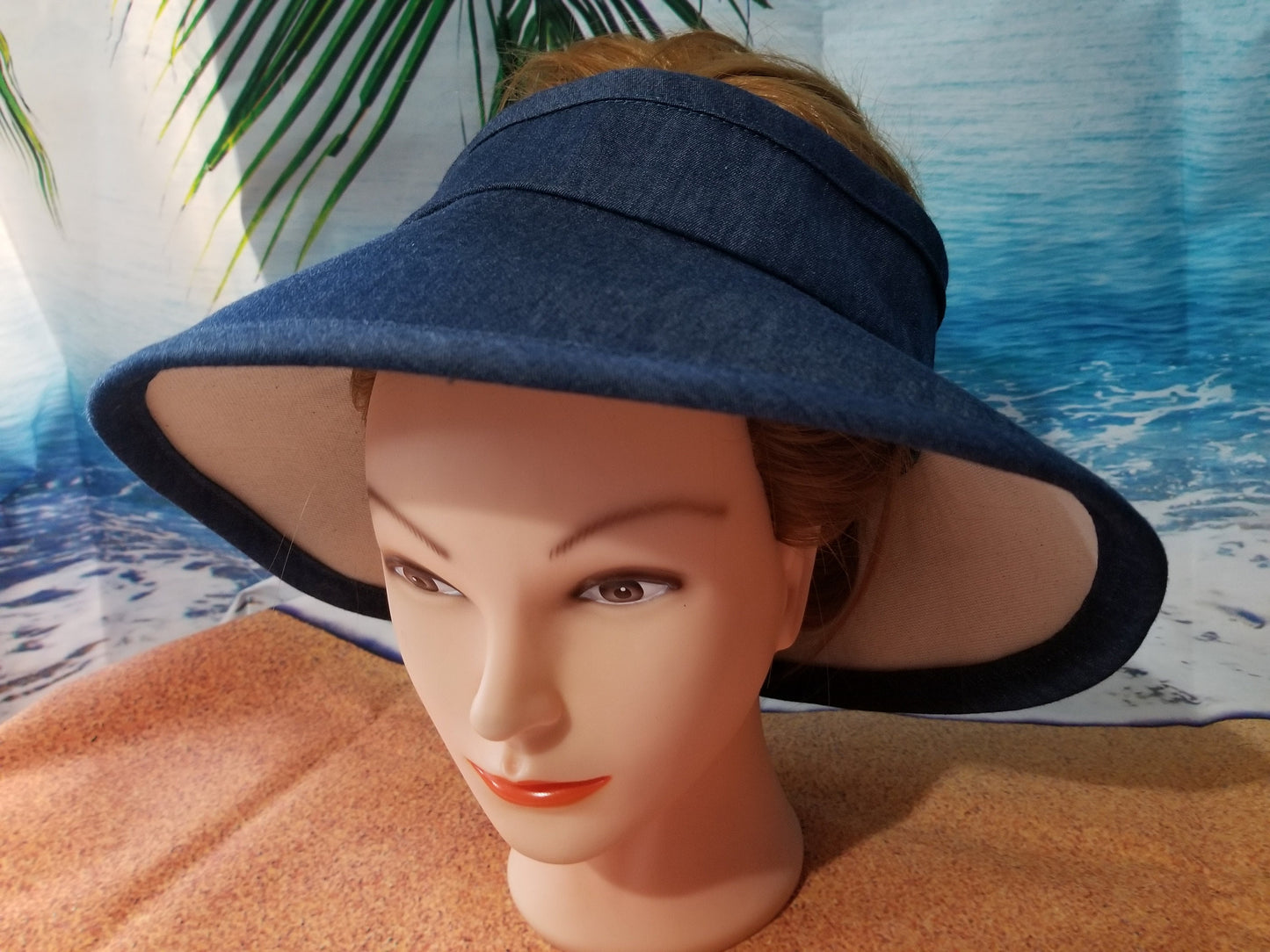 Blue and Gold Peacock Feather Print Reversible Open Sun Visor and Matching Vacation Clutch