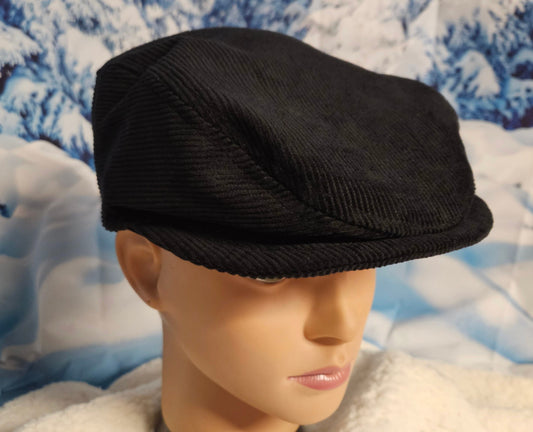 Black Corduroy Flat Cap