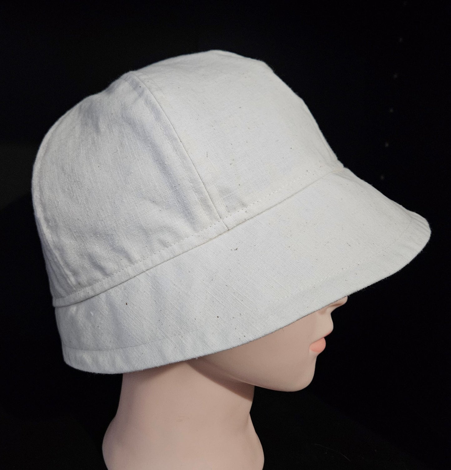 Linen Fashion Cloche with Cream Linen and Cream/Green Batik Lining Reversible Summer Hat