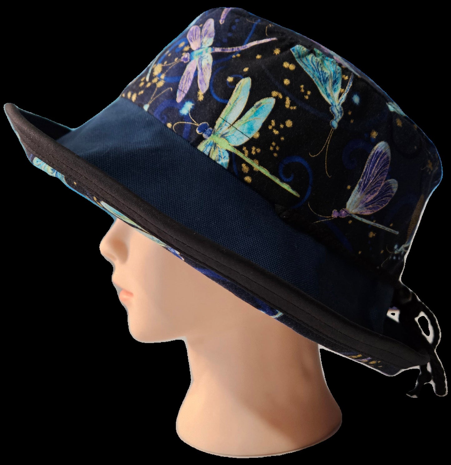 Large wide brim cotton sun hat featuring dragonfly print, Sunblocker Hat, Summer Hat, Holiday Hat, Vacation Hat, Handmade Hat, One of a Kind