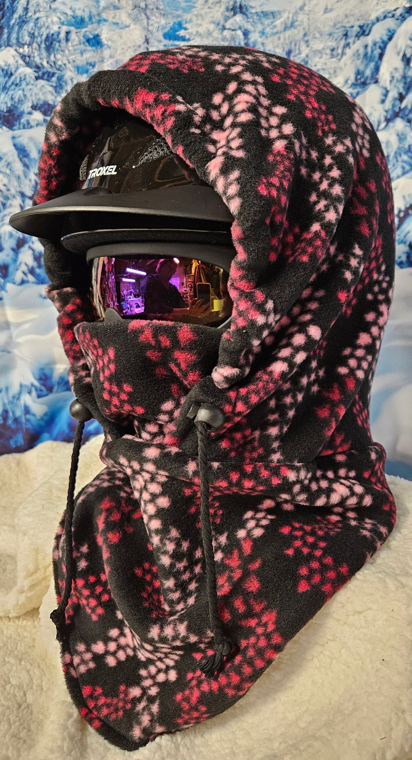 Pink Icon Print Anti Pill Fleece Large Ski Helmet Cover