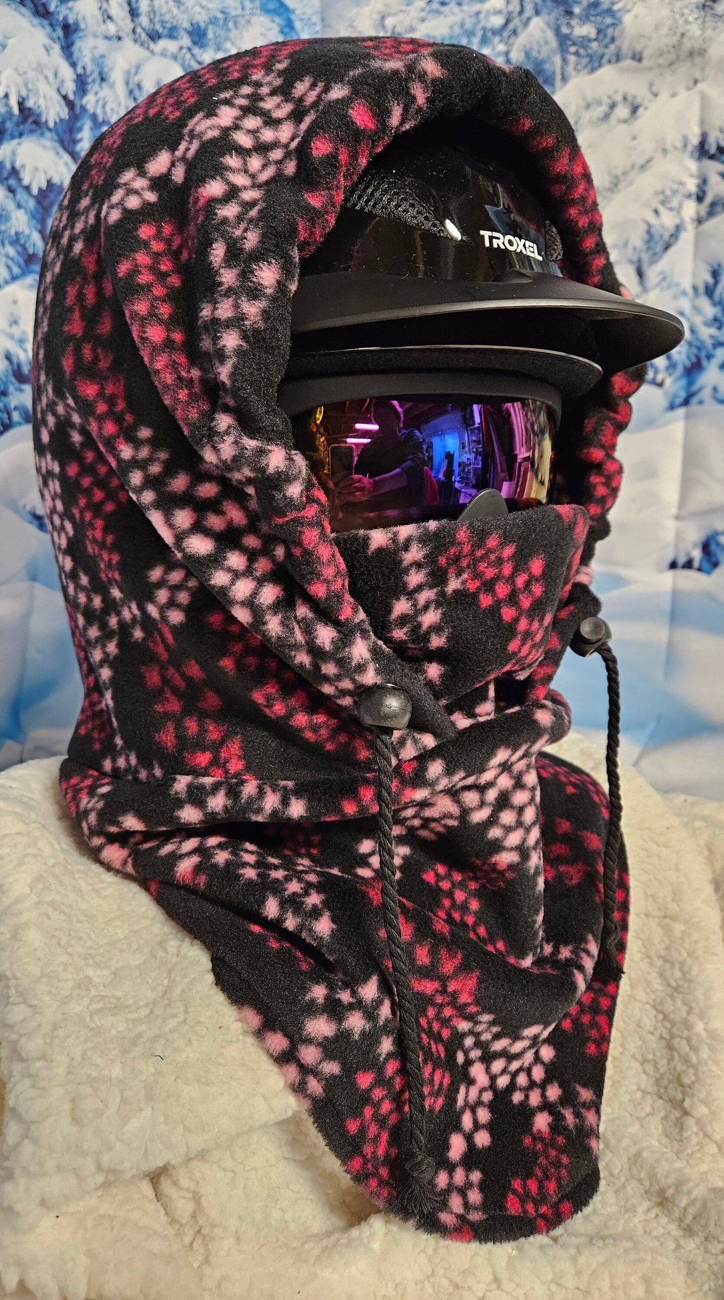 Pink Icon Print Anti Pill Fleece Large Ski Helmet Cover