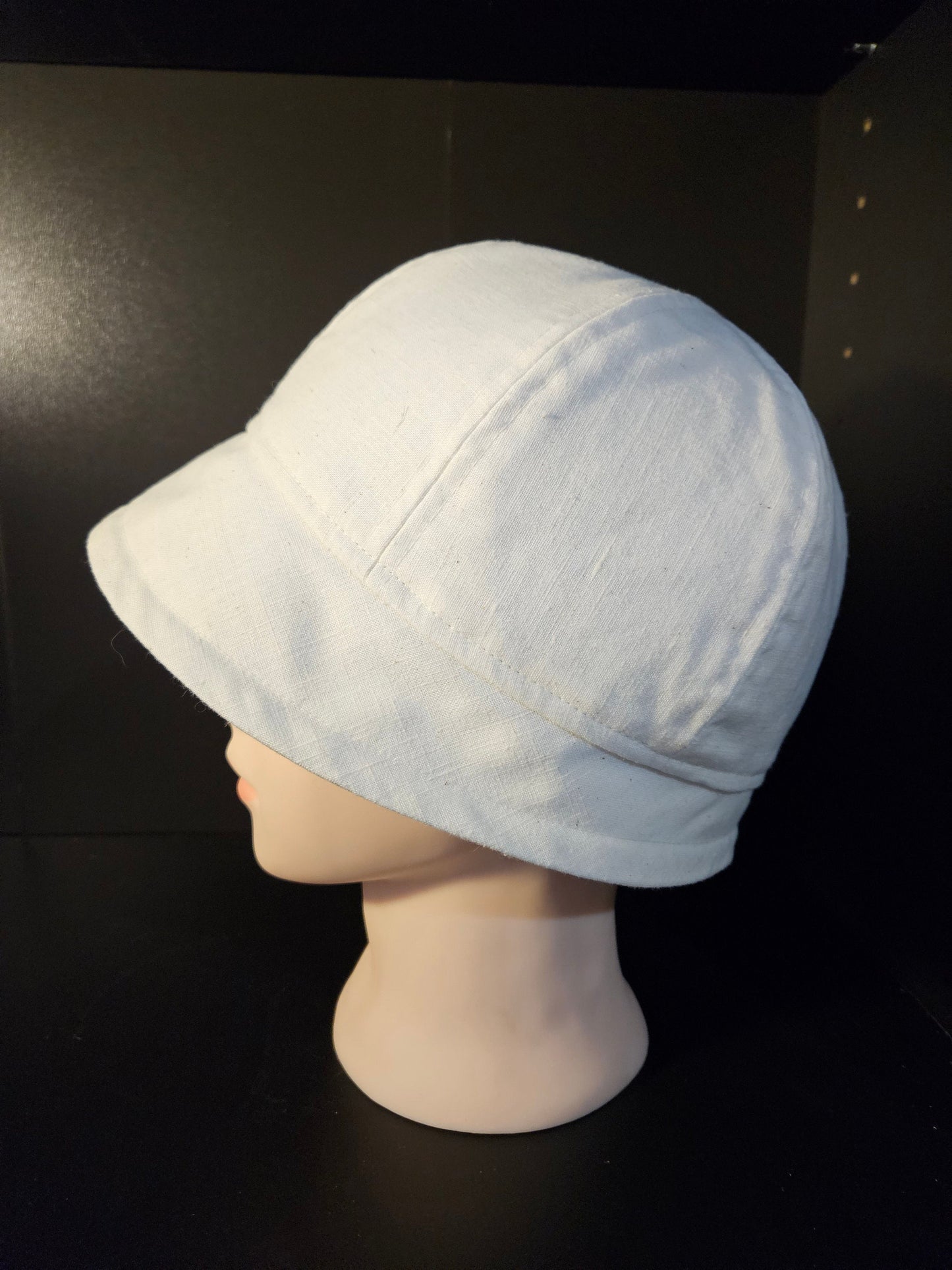 Linen Fashion Cloche with Cream Linen and Cream/Green Batik Lining Reversible Summer Hat