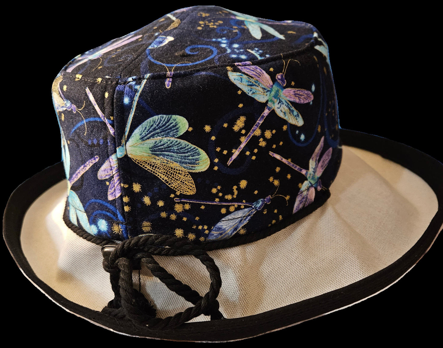 Large wide brim cotton sun hat featuring dragonfly print, Sunblocker Hat, Summer Hat, Holiday Hat, Vacation Hat, Handmade Hat