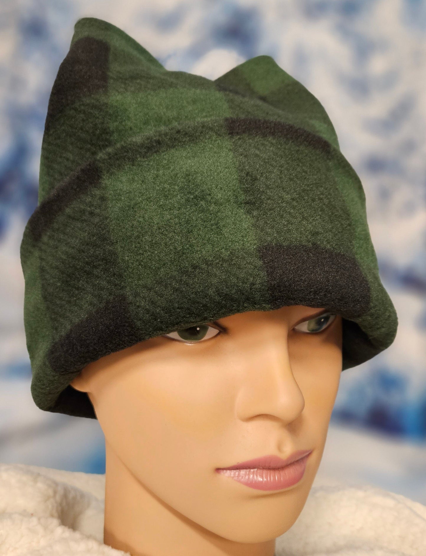 Green and Black Buffalo Check Print 4 Point Fleece Winter Retro Hat