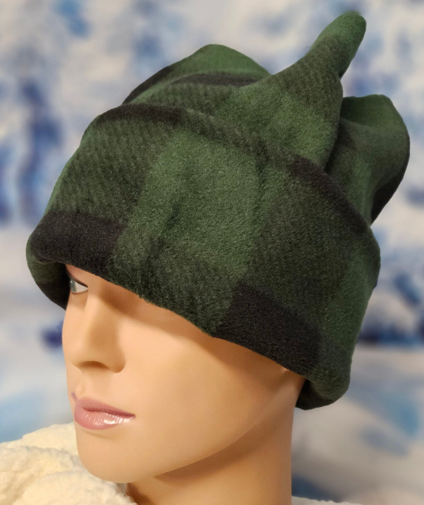 Green and Black Buffalo Check Print 4 Point Fleece Winter Retro Hat