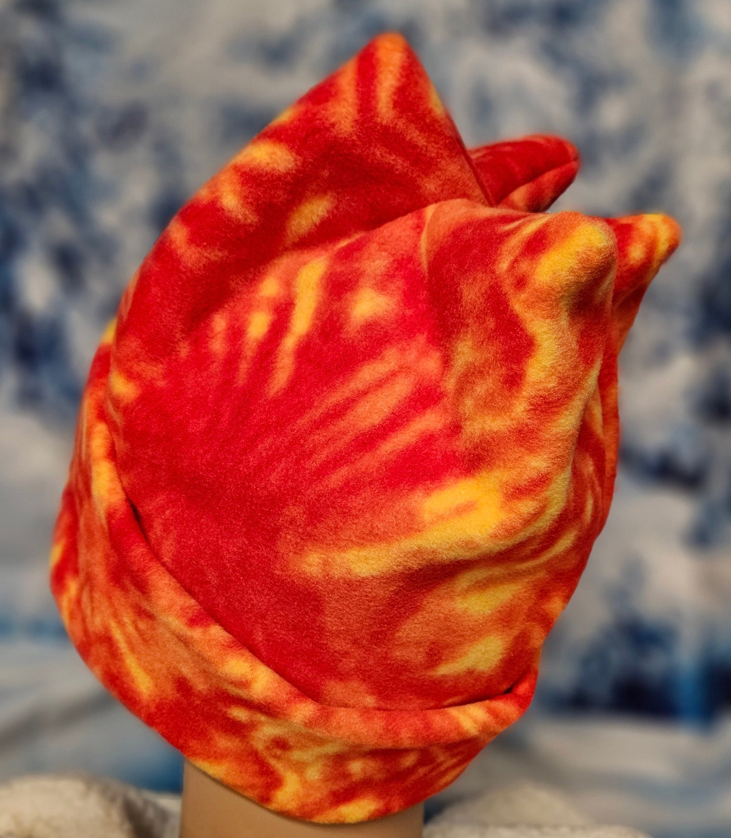 Orange Sunburst Tie Dye Print 4 Point Fleece Winter Retro Hat