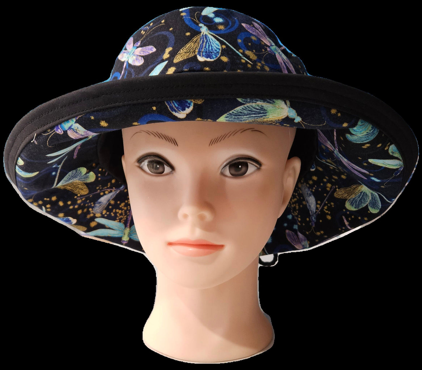 Large wide brim cotton sun hat featuring dragonfly print, Sunblocker Hat, Summer Hat, Holiday Hat, Vacation Hat, Handmade Hat, One of a Kind