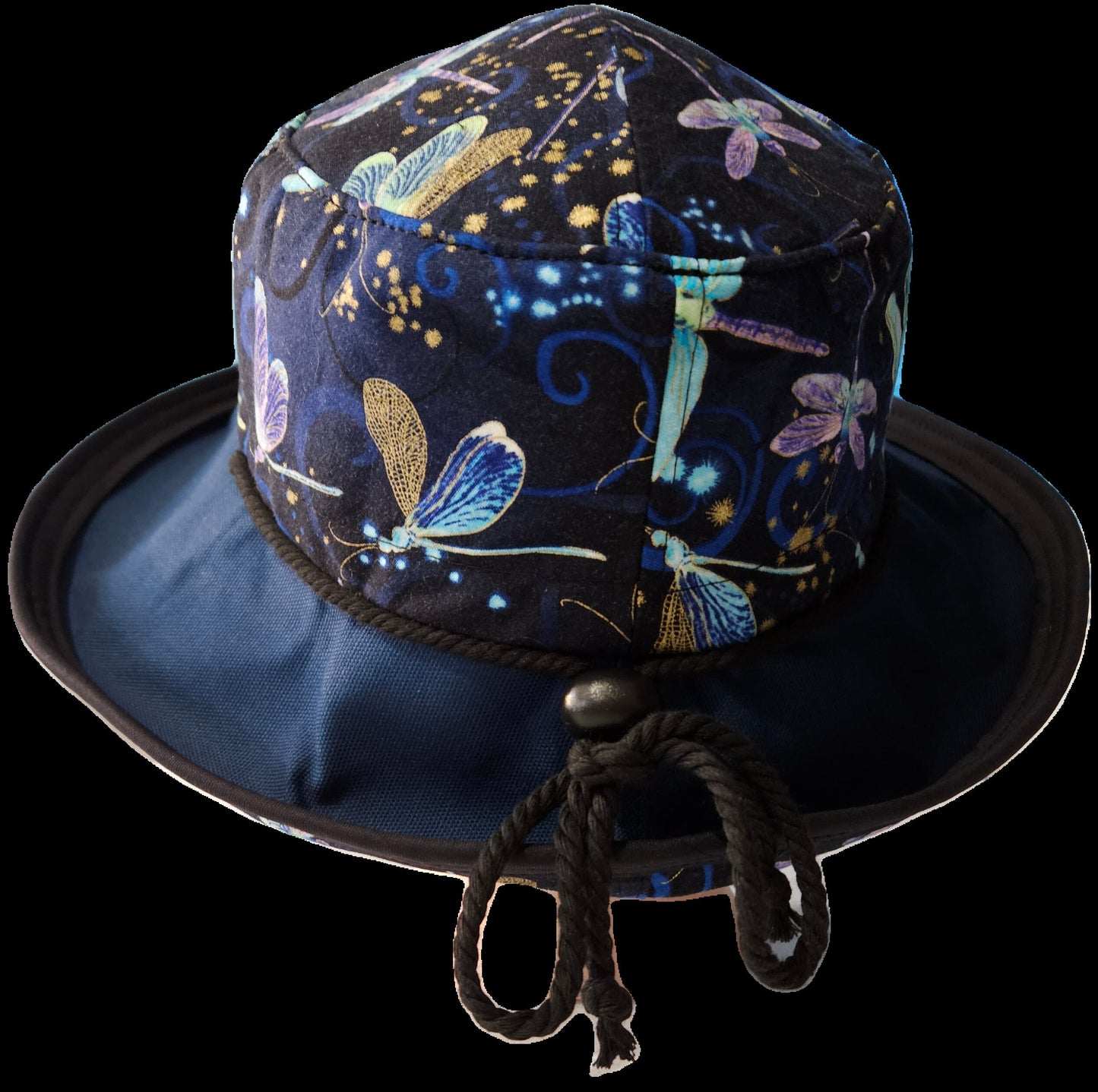 Large wide brim cotton sun hat featuring dragonfly print, Sunblocker Hat, Summer Hat, Holiday Hat, Vacation Hat, Handmade Hat, One of a Kind