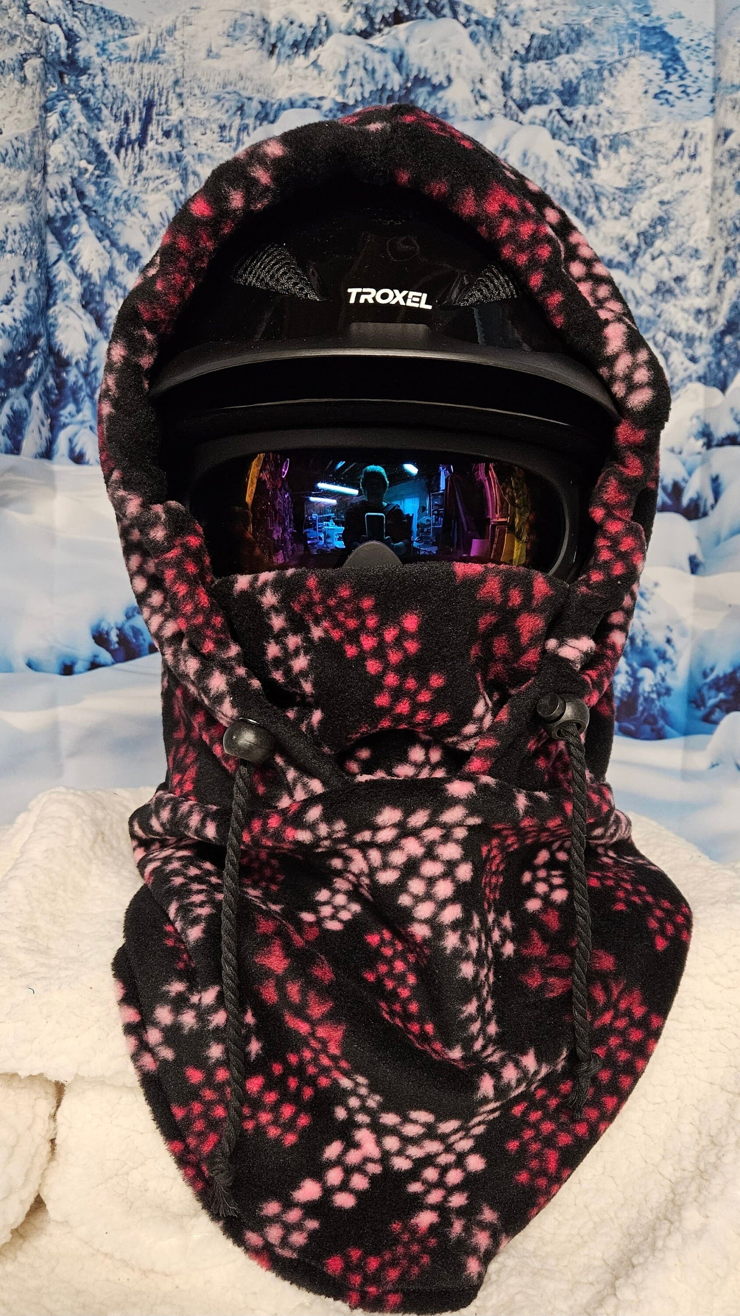 Pink Icon Print Anti Pill Fleece Large Ski Helmet Cover