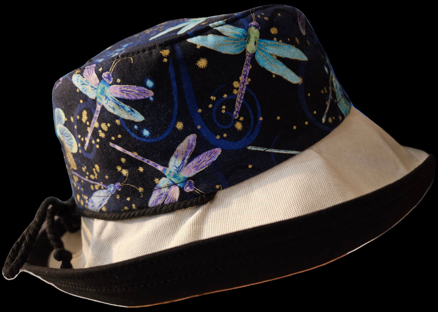 Large wide brim cotton sun hat featuring dragonfly print, Sunblocker Hat, Summer Hat, Holiday Hat, Vacation Hat, Handmade Hat