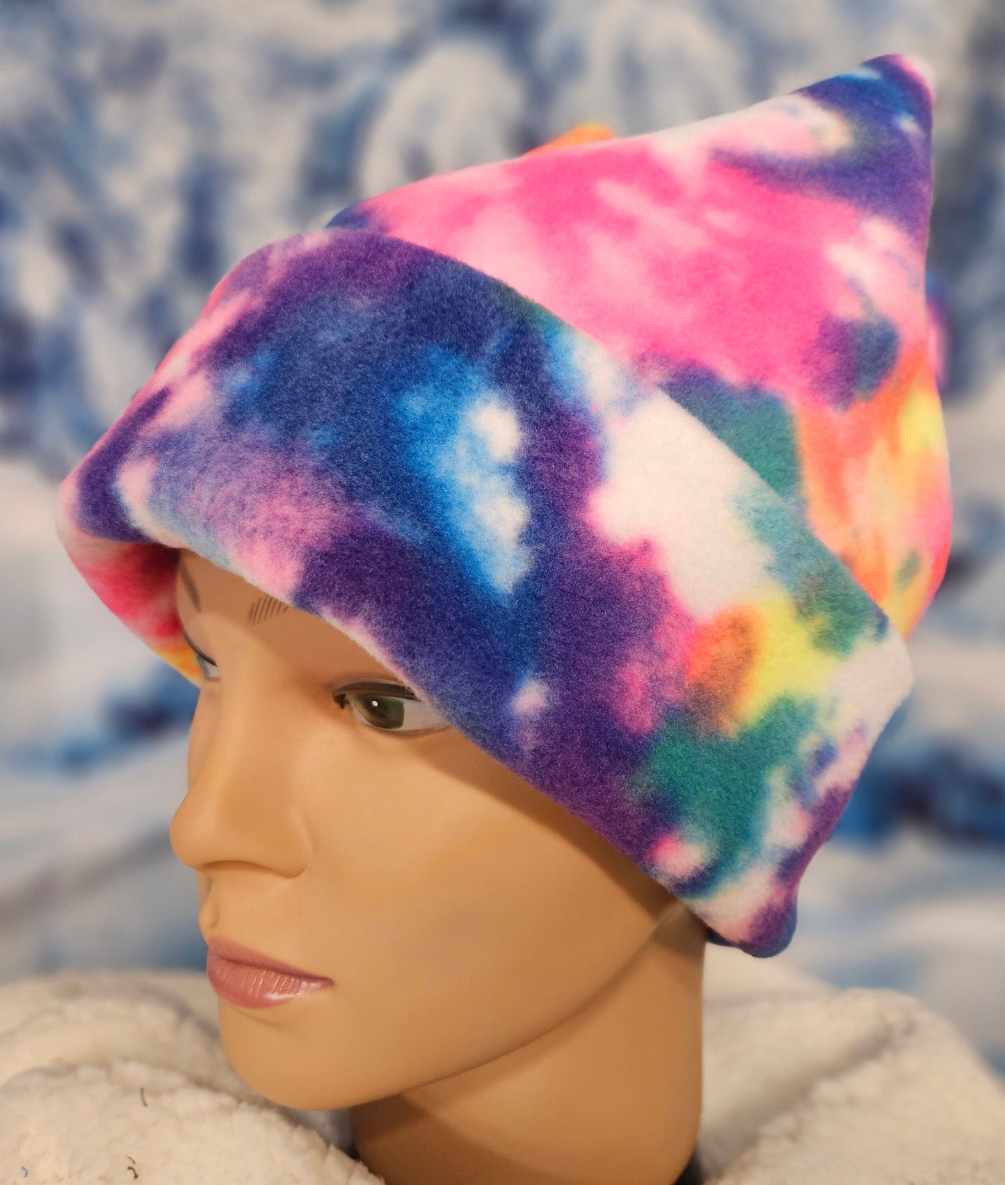 Rainbow Tie Dye Print 4 Point Fleece Winter Retro Hat