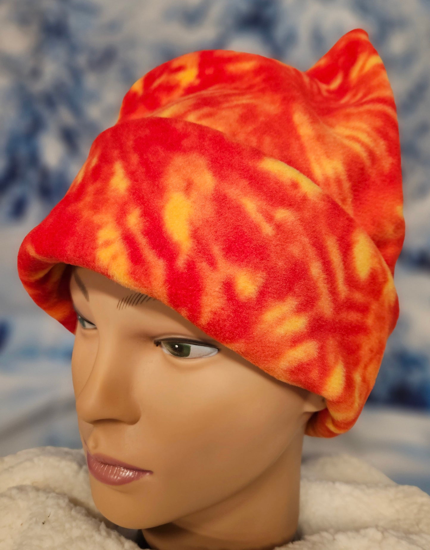 Orange Sunburst Tie Dye Print 4 Point Fleece Winter Retro Hat