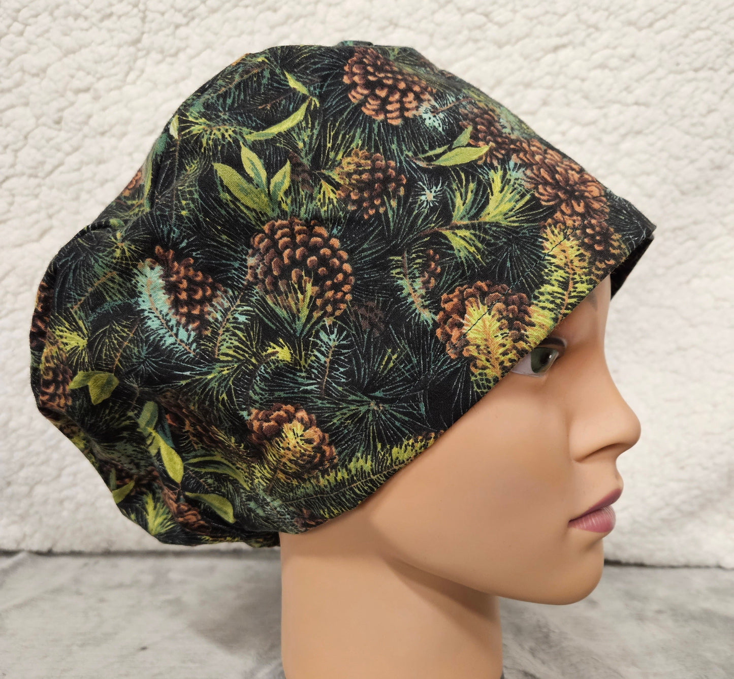 Pine Cone on Pine Needles Pixie Style Scrub Cap