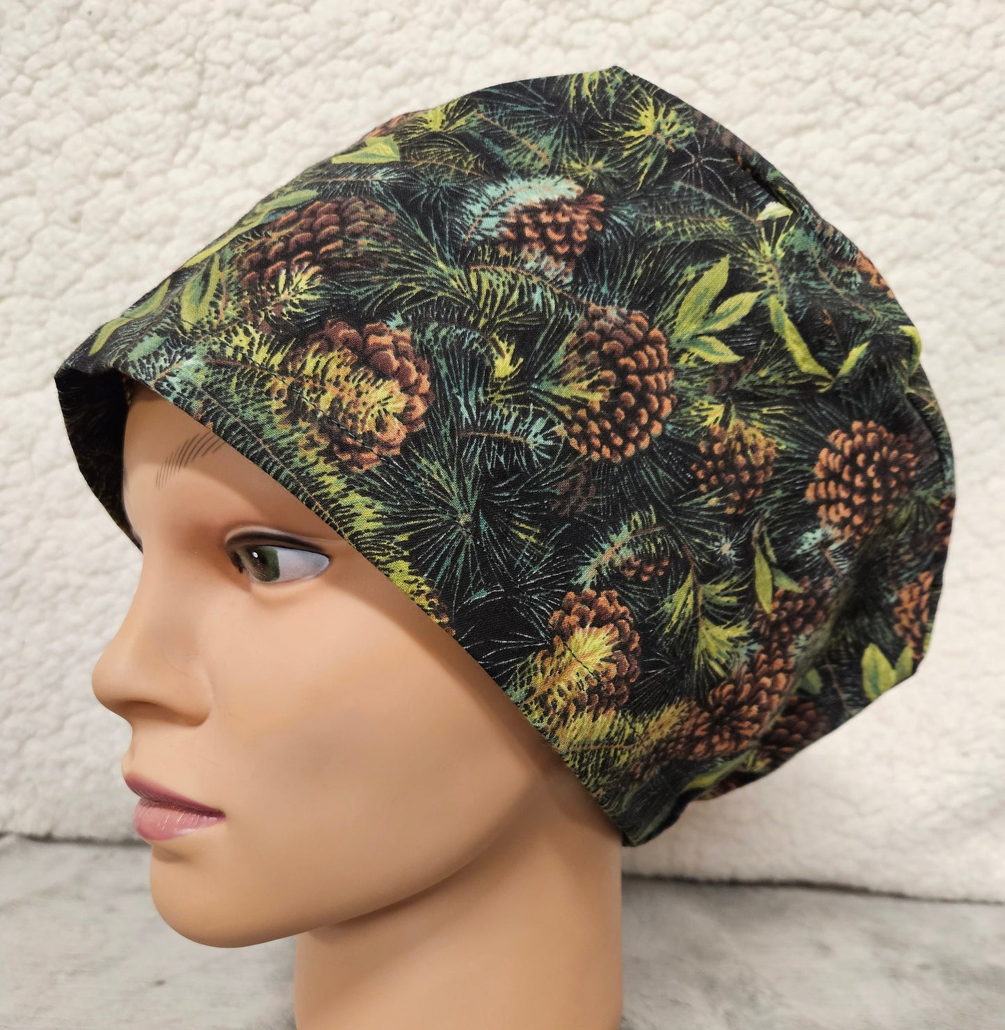 Pine Cone on Pine Needles Pixie Style Scrub Cap