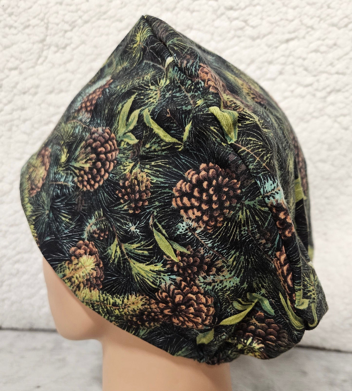 Pine Cone on Pine Needles Pixie Style Scrub Cap