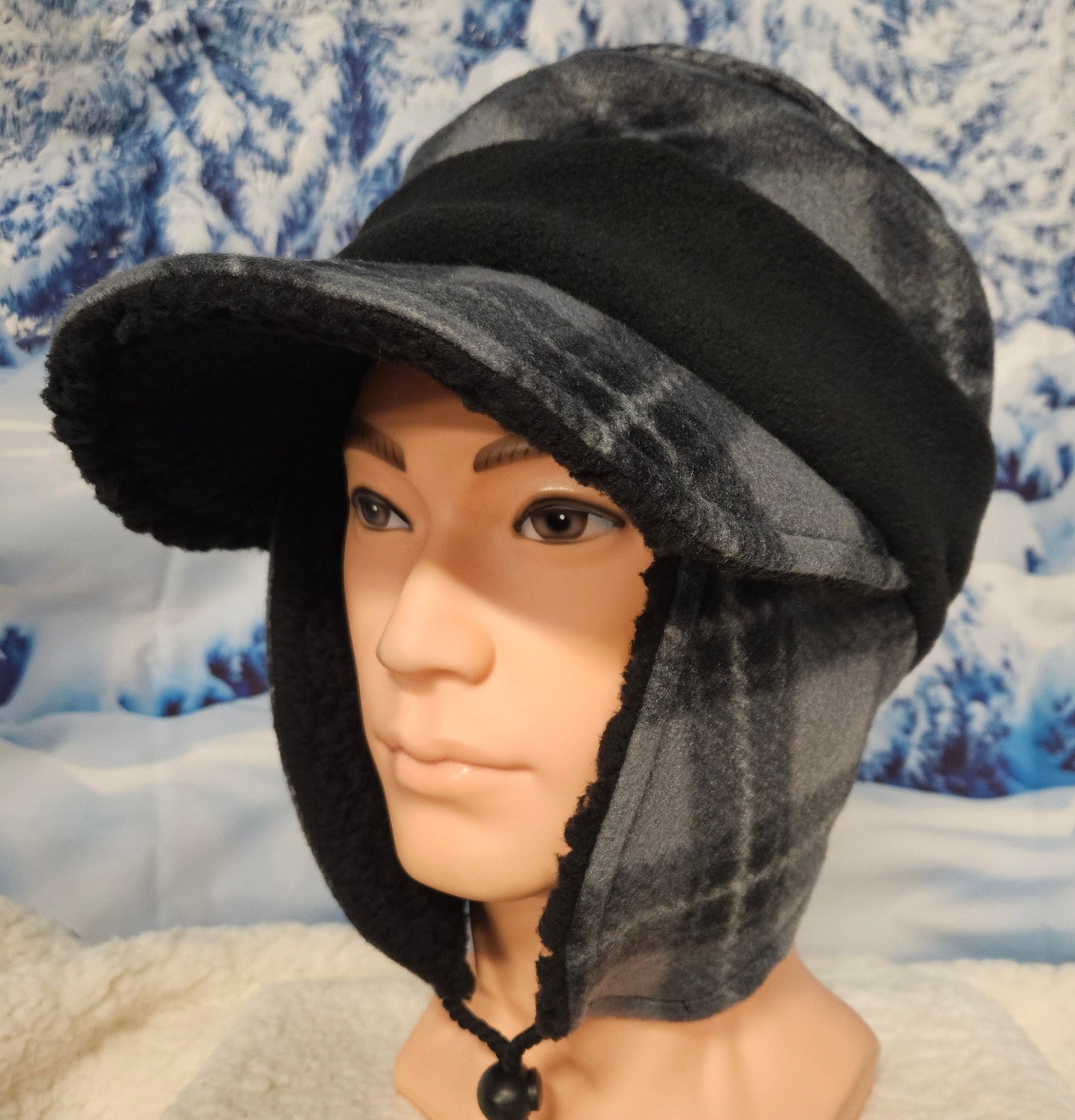 Gray Plaid Print Fleece Aviator Hat with Visor