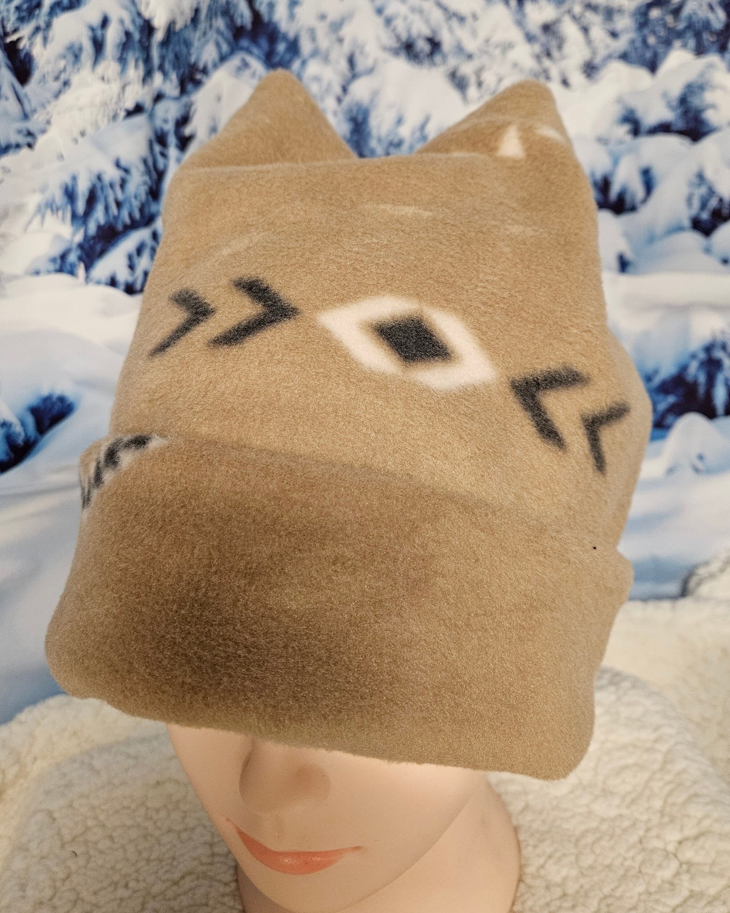 Beige Aztec Print 4 Point Fleece Winter Retro Hat