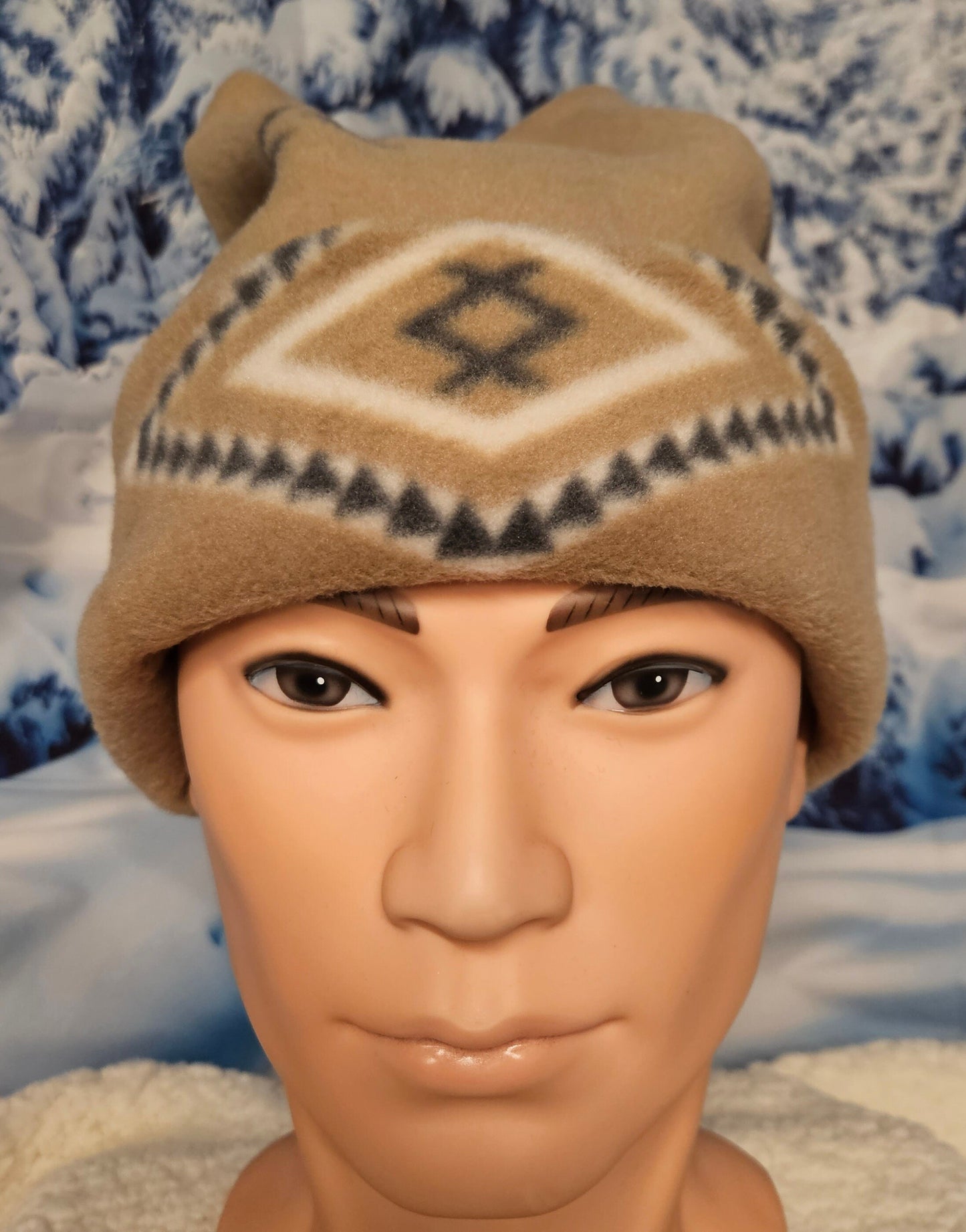 Beige Aztec Print 4 Point Fleece Winter Retro Hat