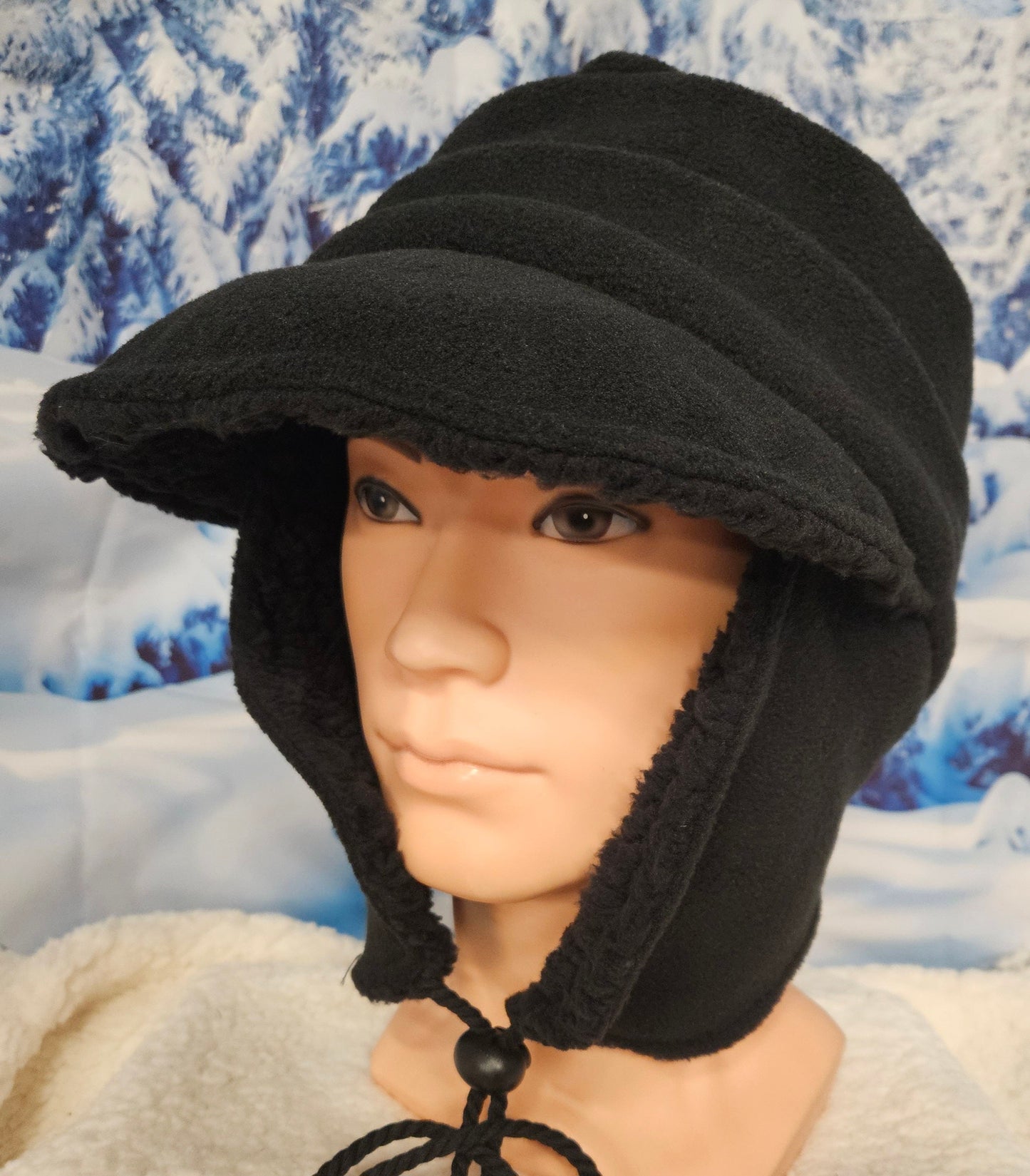 Custom Wine Anti Pill Fleece Aviator Hat with Visor with black sherpa fleece lining around the ears