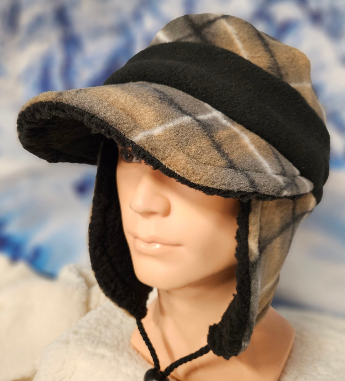 Brown Plaid Fleece Aviator Hat with Visor