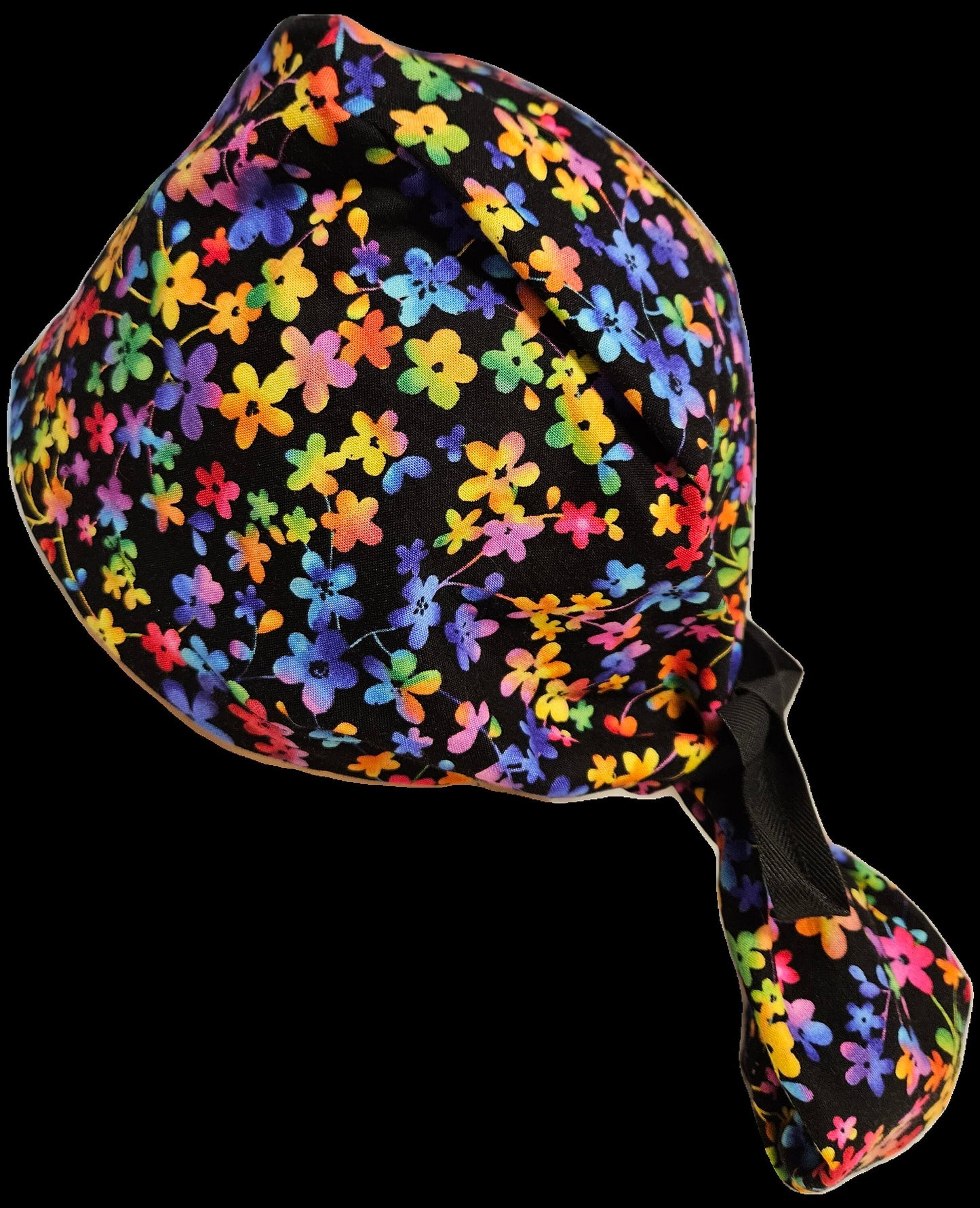 Rainbow Flowers Print Ponytail Pouch Scrub Cap Normal Volume Hair Size