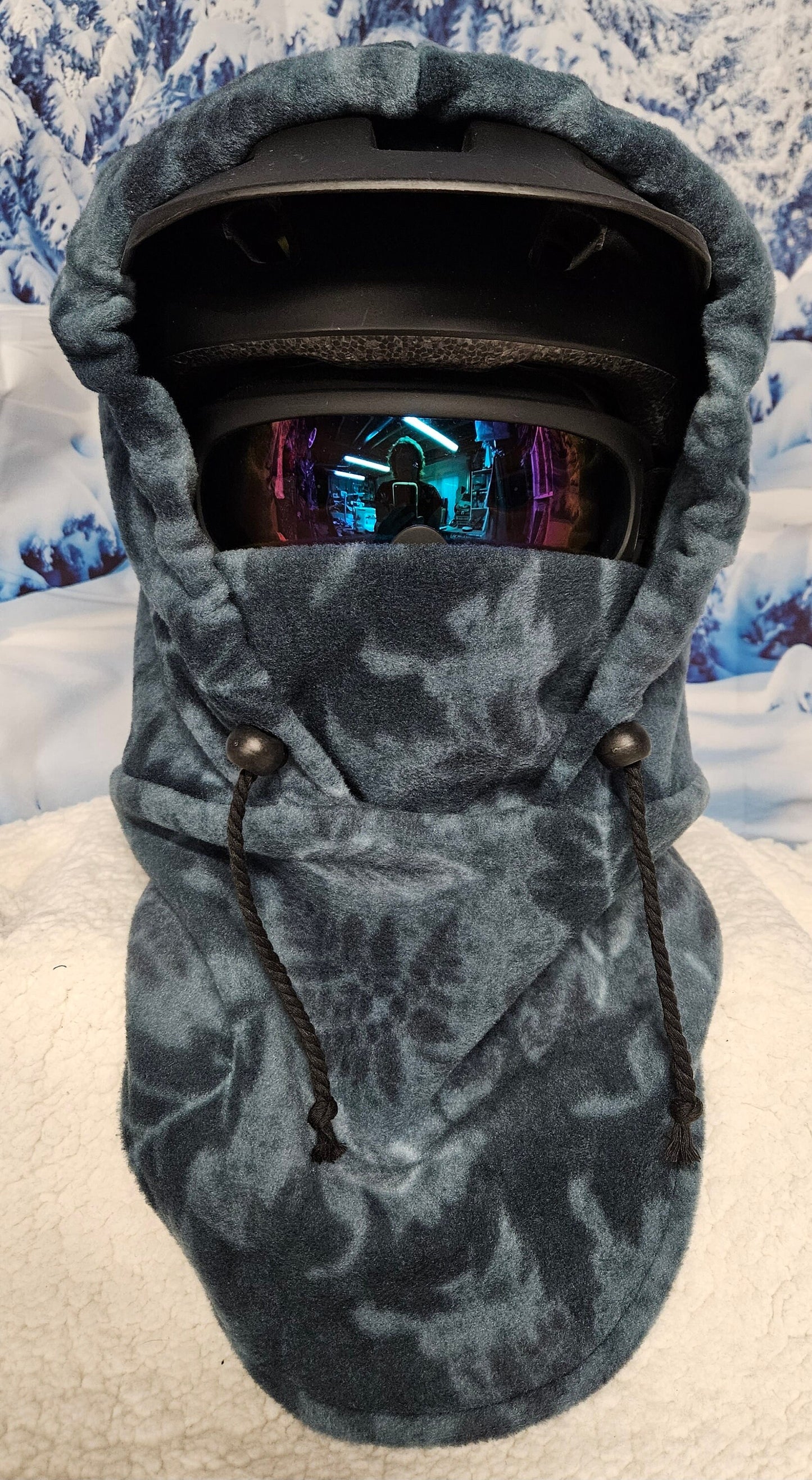 Tonal Teal Leaves Anti Pill Fleece Large Ski Helmet Cover