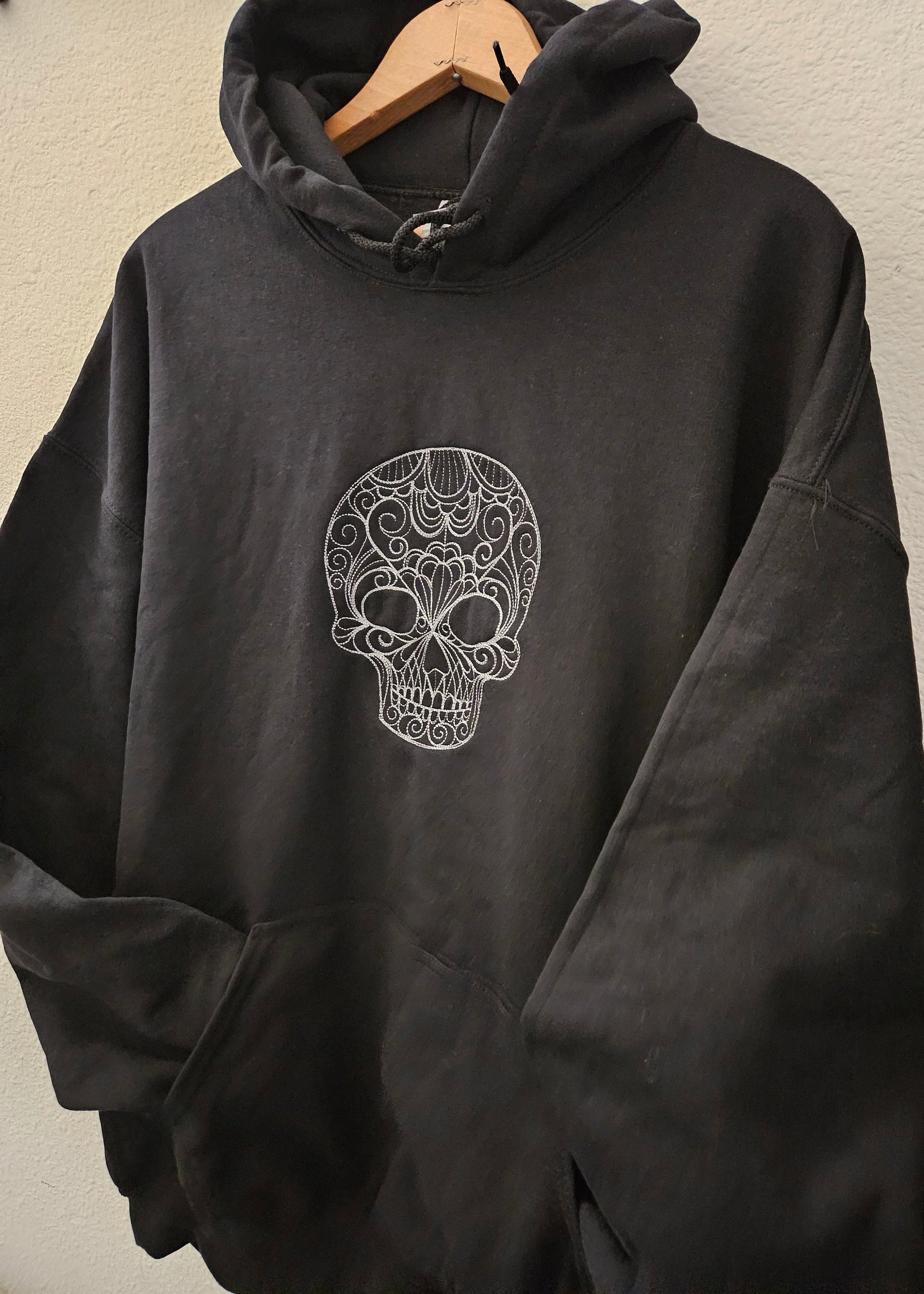 Swirl Skull Embroidered Sweatshirt, Halloween Sweatshirt, Skull Crewneck Sweatshirt, Embroidered Spooky Skull Sweatshirt
