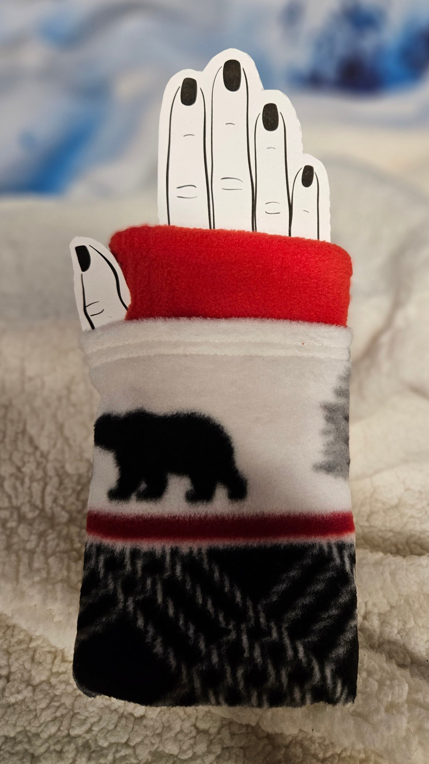 Bear Print Fleece Fingerless Gloves