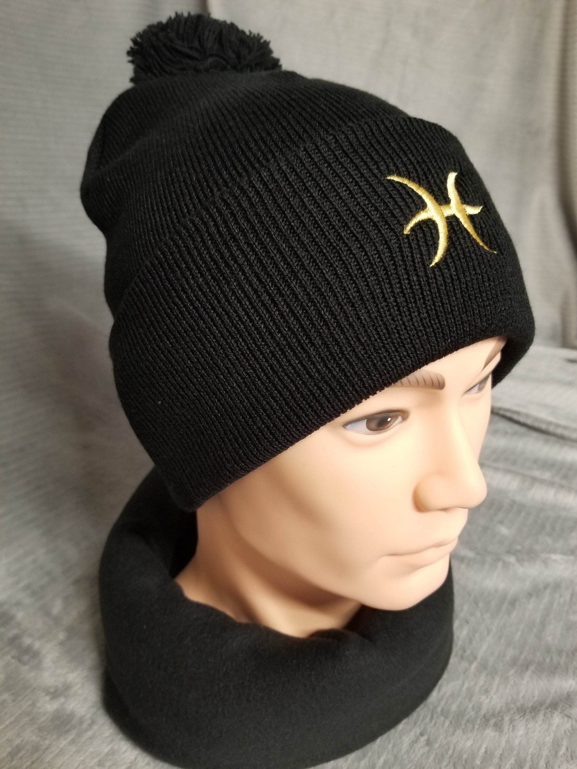 Pisces Zodiac Symbol Embroidered Beanie, Horoscope Beanie, Astrology Beanie, Birthday Beanie