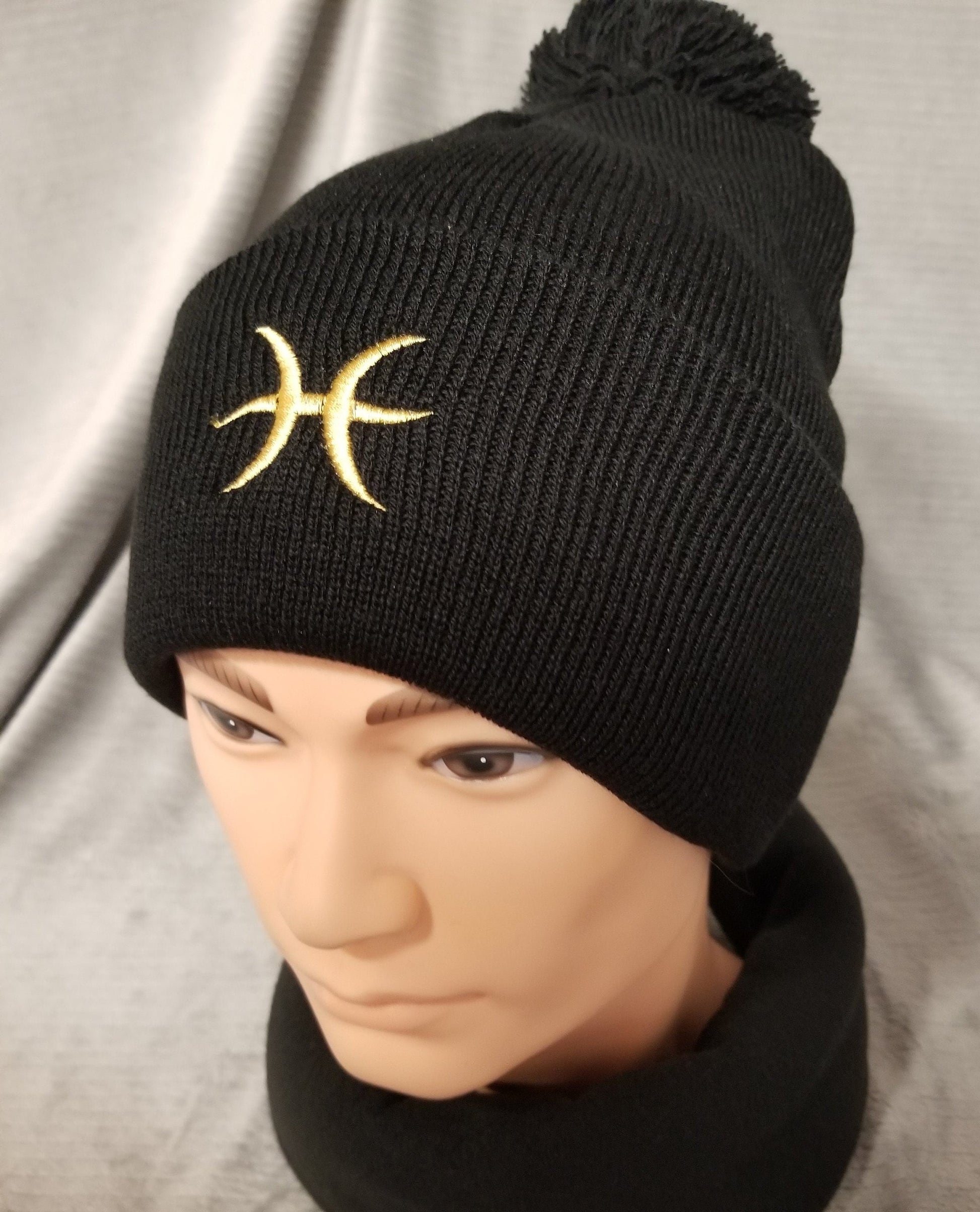 Pisces Zodiac Symbol Embroidered Beanie, Horoscope Beanie, Astrology Beanie, Birthday Beanie