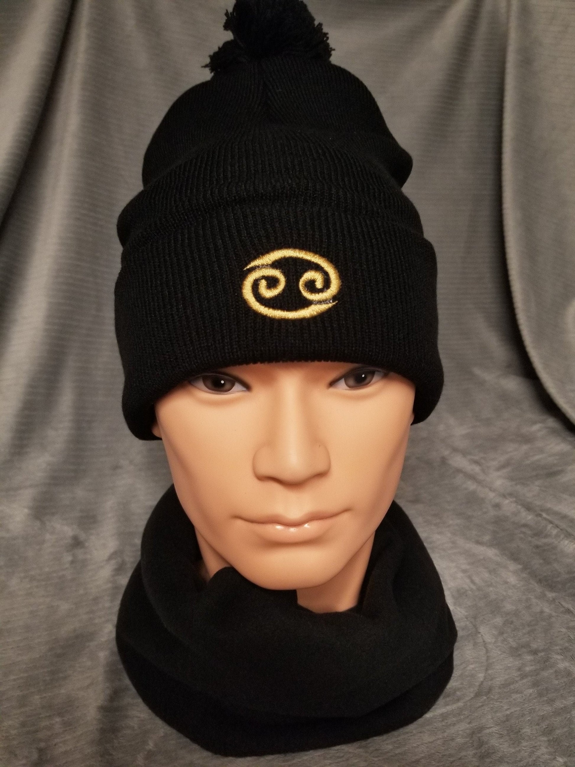 Cancer Zodiac Symbol Embroidered Beanie, Horoscope Beanie, Astrology Beanie, Birthday Beanie