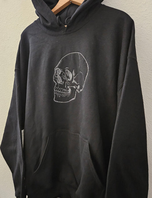 Skull Embroidered Hoodie, Halloween Hoodie, Skull Hoodie, Embroidered Spooky Skull Hoodie, Embroidered Hoodie