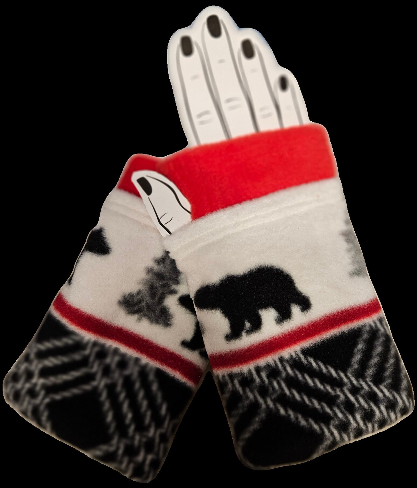 Bear Print Fleece Fingerless Gloves
