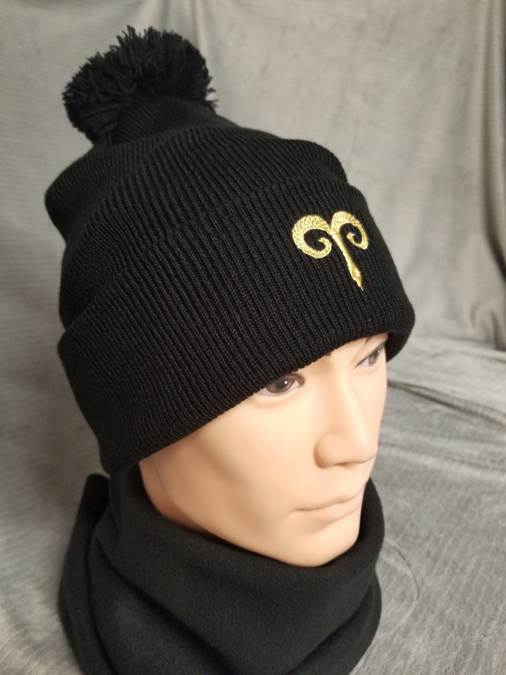 Aries Zodiac Symbol Embroidered Beanie, Horoscope Beanie, Astrology Beanie, Birthday Beanie