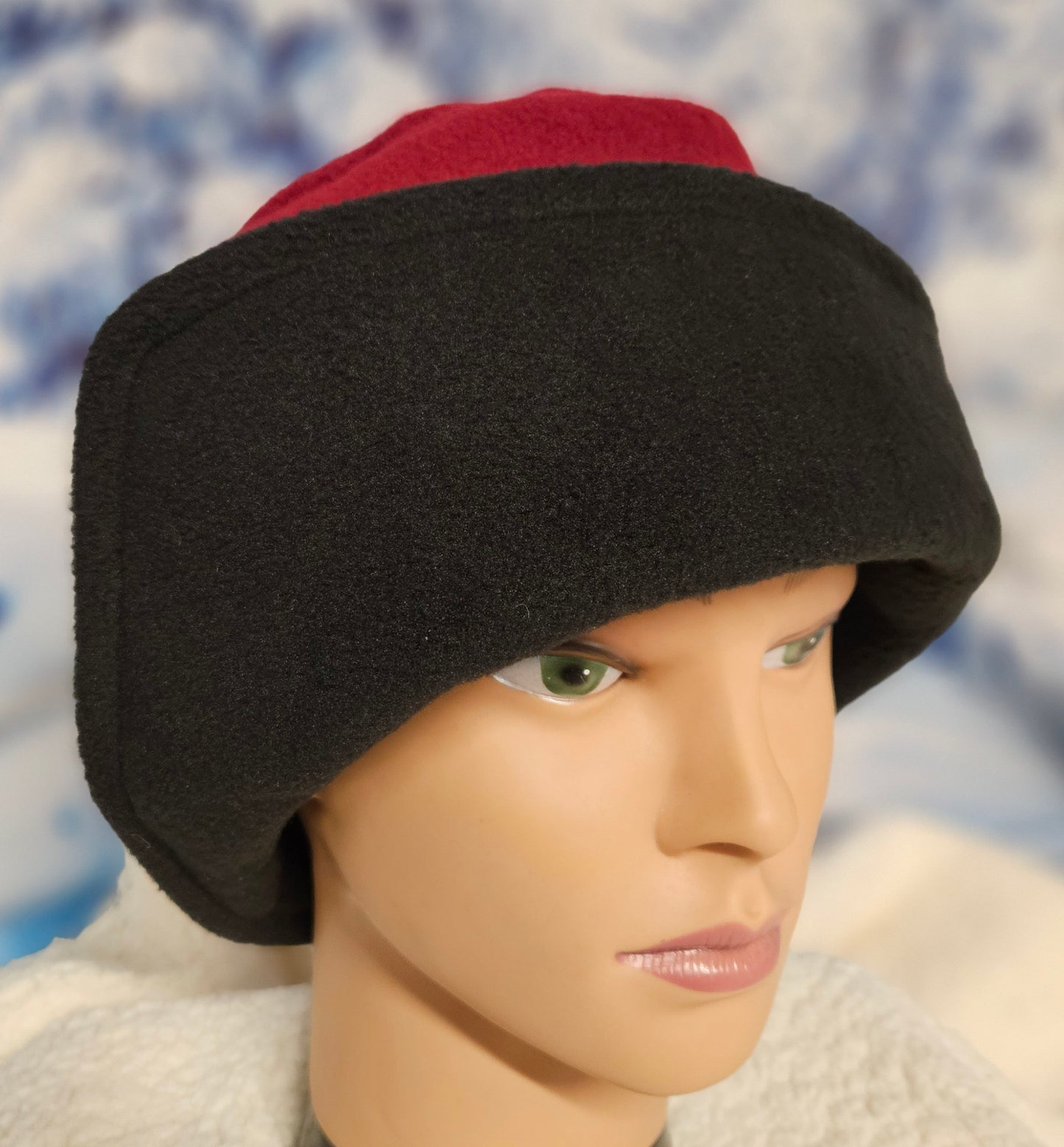 Wine Band and Top with Black Brim Anti Pill Fleece Winter Flapper Hat